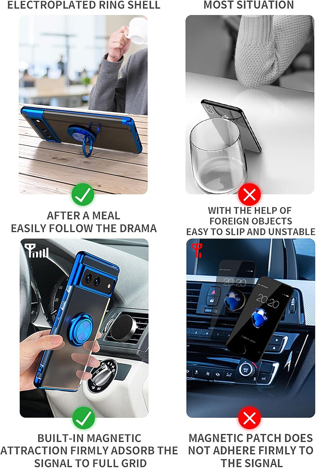 Funda Pixel 6A soporte de anillo de 360 transparente borde galvanizado silicona suave TPU protección a prueba de golpes cubierta delgada compatible