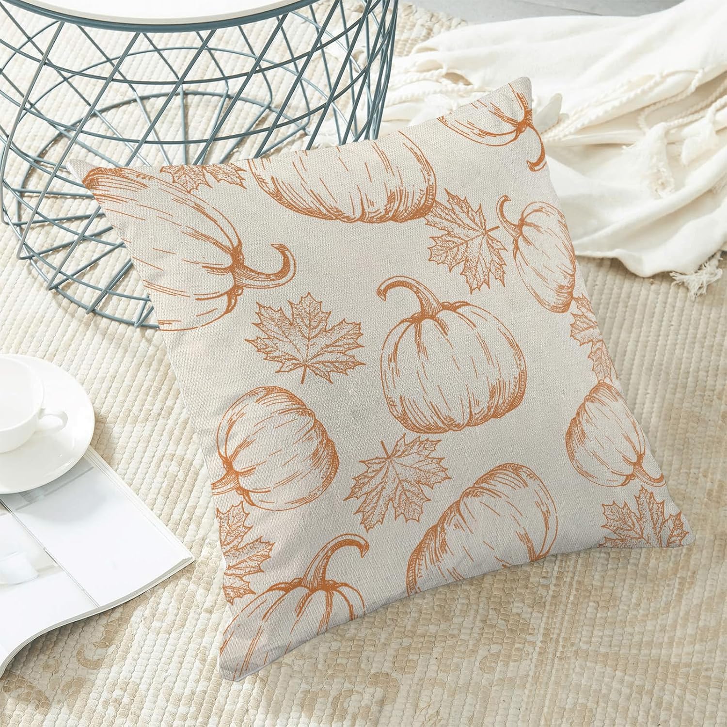 Fundas de almohada decorativas de otoño de 20 x 20 pulgadas, juego de 2 fundas de almohada de otoño naranja calabaza hojas de arce para exteriores,