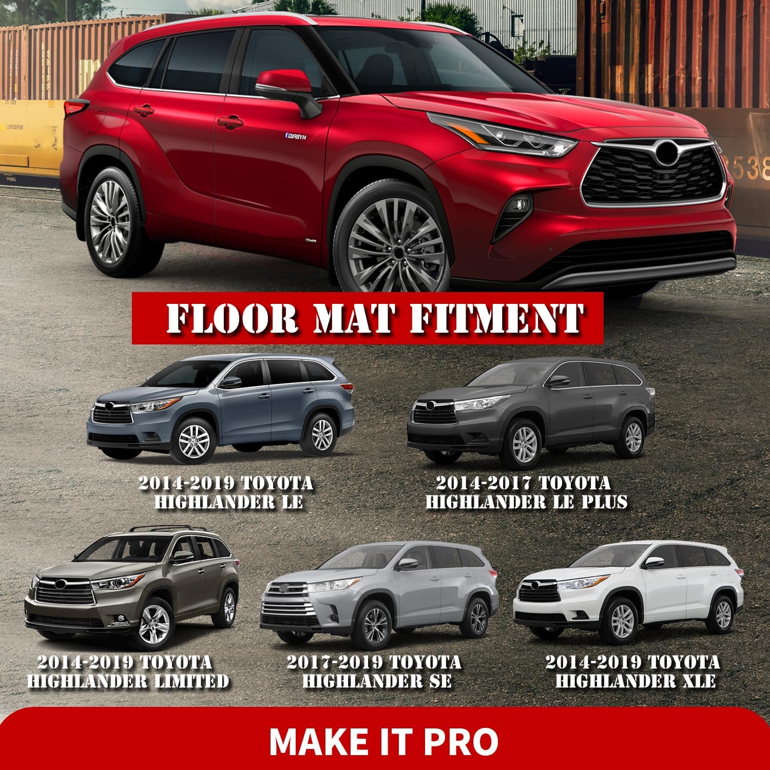 KitsPro Alfombrillas para Toyota Highlander 2014-2019 para todo tipo de clima, alfombrillas delanteras y de segunda fila, paquete de 3