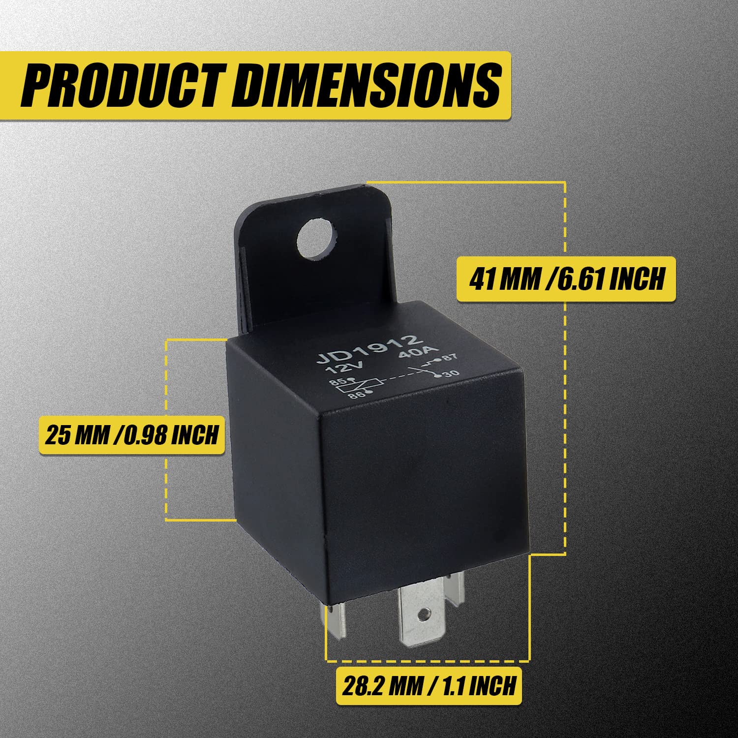 JD1912 Relé de 4 pines 40A 12V SPST para automóvil, camión, camioneta, motocicleta, barco, relé (paquete de 2 unidades)