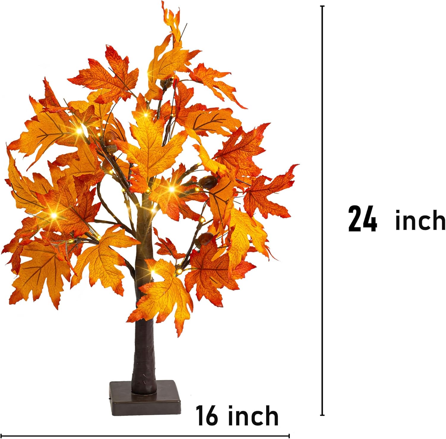 Dazzle Bright Paquete de 2 decoraciones de árbol de arce de otoño iluminadas de 24 pulgadas, 24 luces LED, funciona con pilas, árbol artificial con
