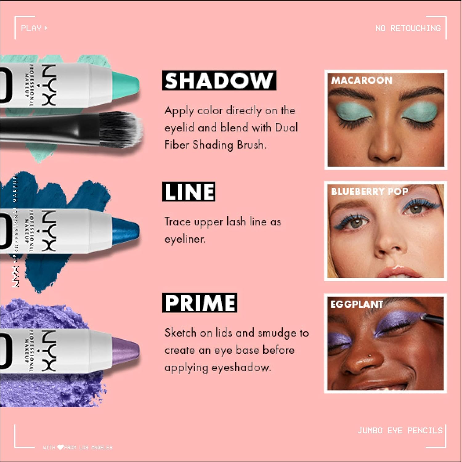 NYX PROFESSIONAL MAKEUP Lápiz de ojos tamaño jumbo, barra de sombra de ojos mezclable y lápiz delineador de ojos, color Donut (Lila)