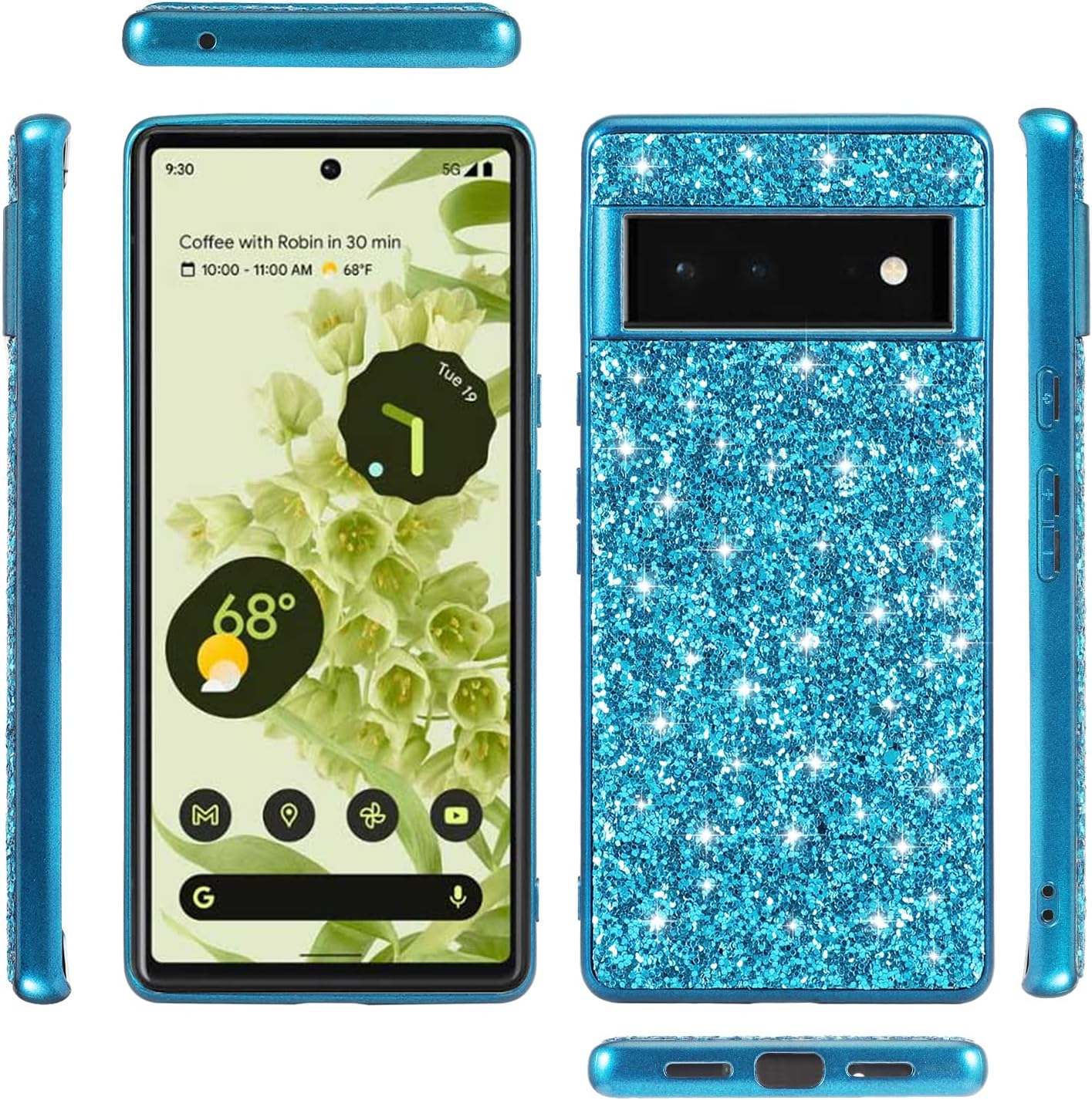 Ranyi Funda para Google Pixel 6a, funda para teléfono Google Pixel 6a, brillante brillante con diamantes de imitación con parachoques galvanizado