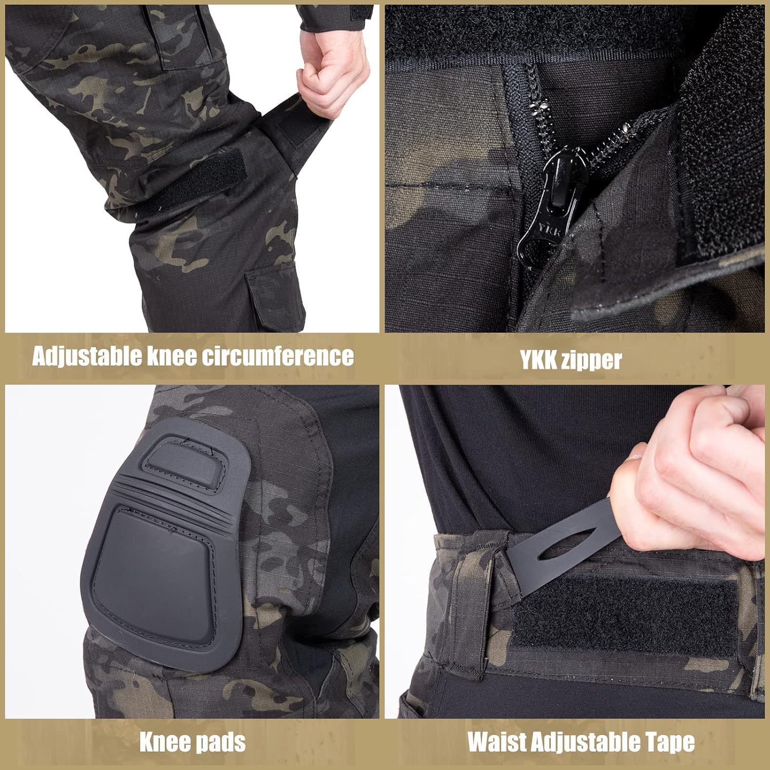 VOTAGOO Pantalones de combate con rodilleras, G3 Caza Camo Pantalones para Hombres Tactical Militar Paintball Pantalones Airsoft Gear