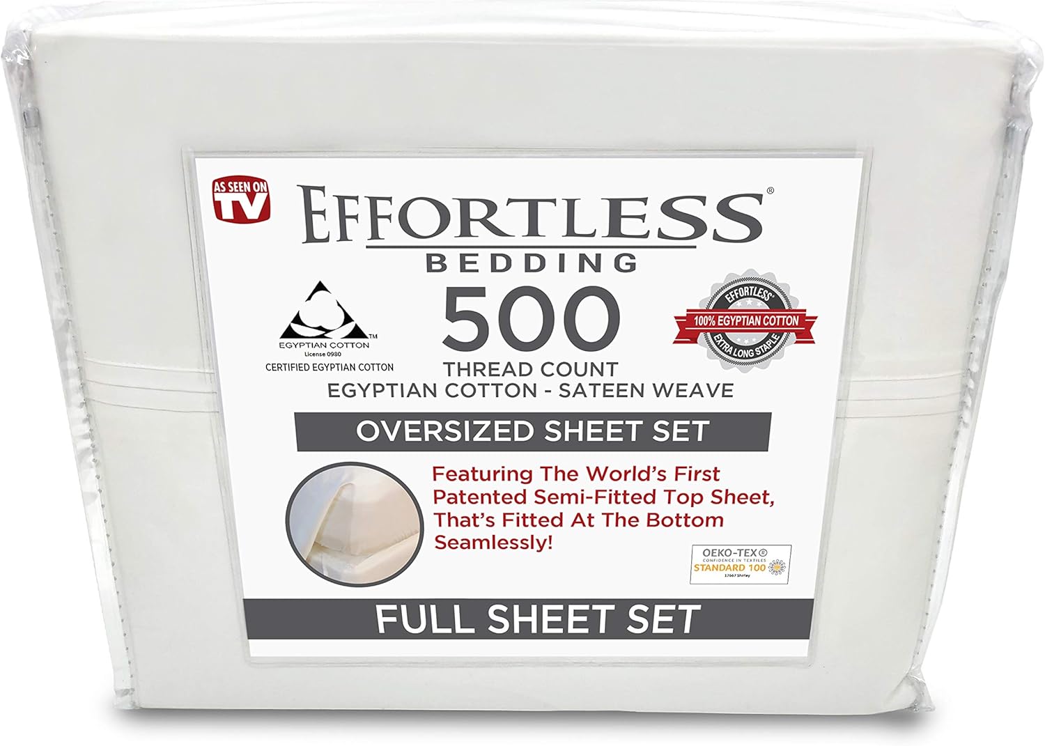 Effortless Bedding – Juego de sábanas semiajustadas patentadas, de gran tamaño, 100% algodón egipcio Giza certificado, algodón extra largo, tejido