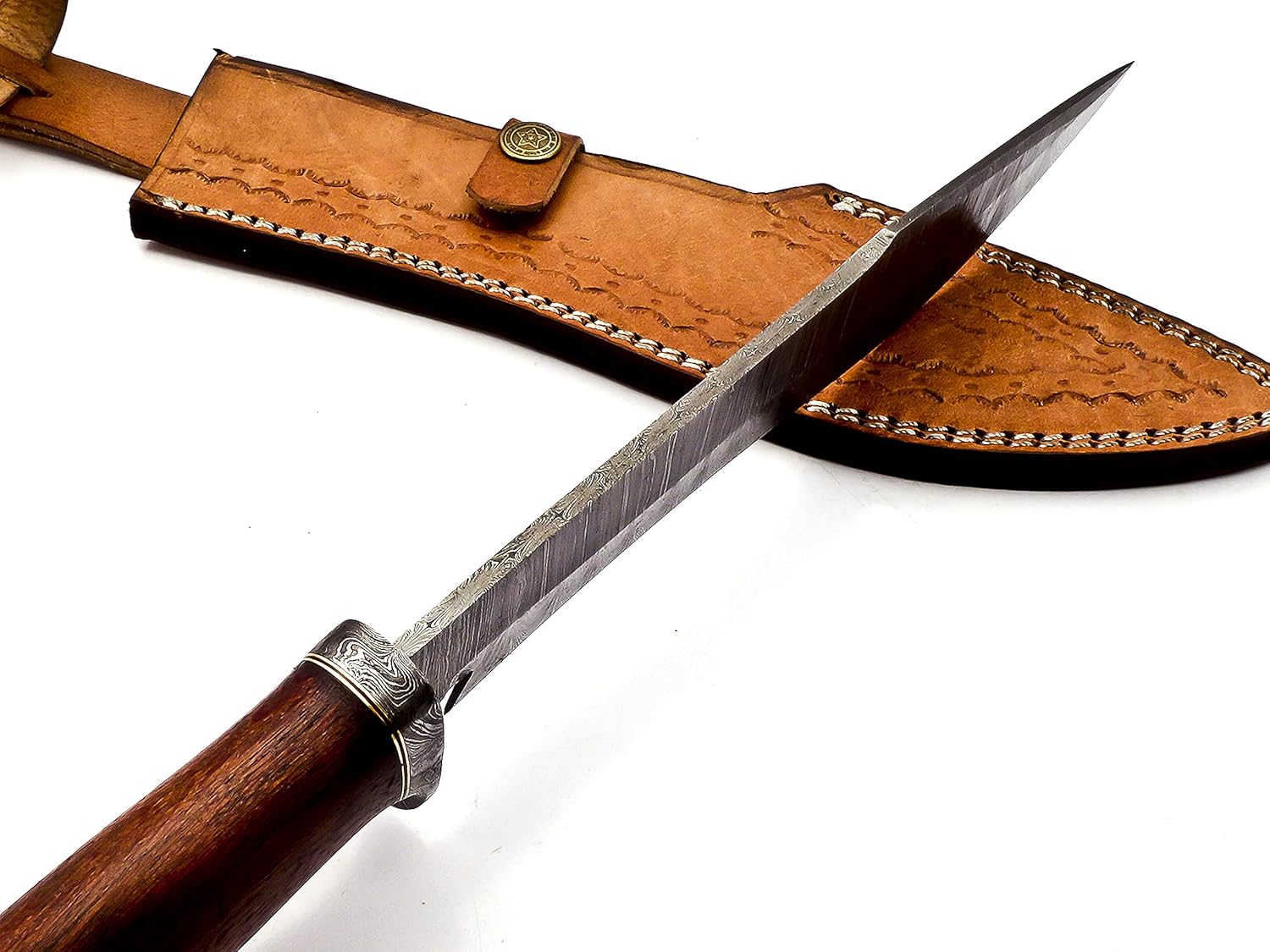 Nooraki – Cuchillo Bowie de acero de Damasco hecho a mano de 15 pulgadas – Cuchillo de caza de hoja fija con mango cómodo de palisandro fuerte para