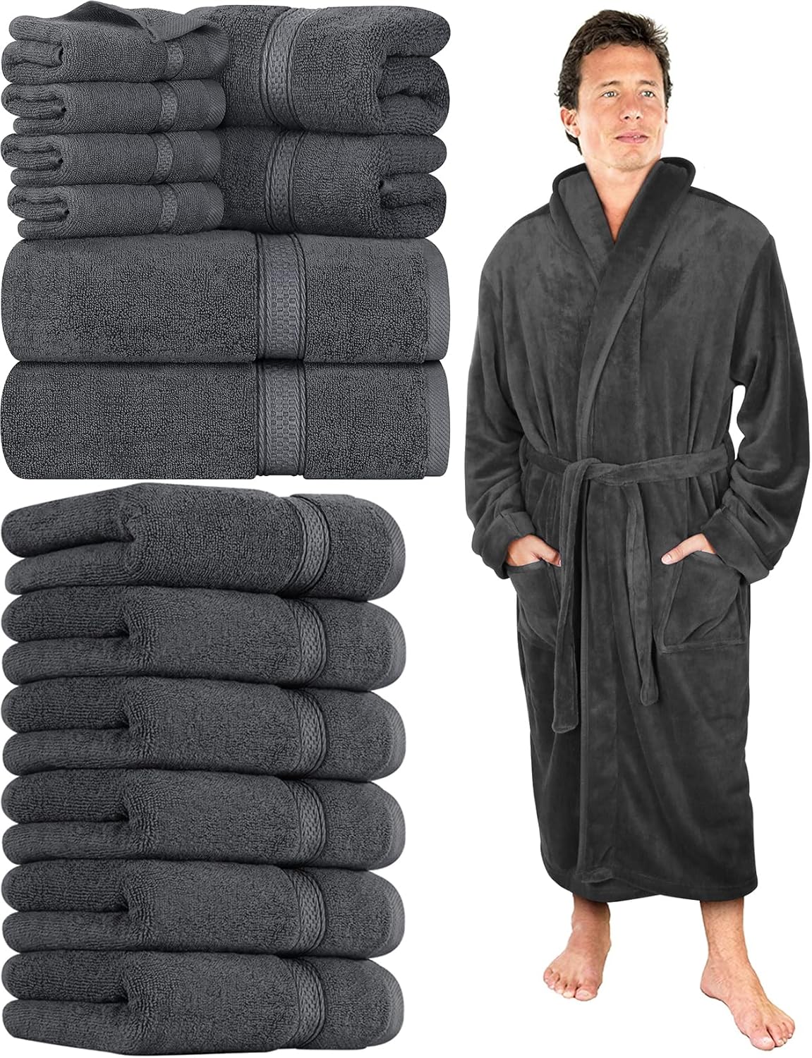 Utopia Towels Lavish – Juego de toallas de baño de 21.16 ozm (2 toallas de baño, 2 toallas de mano, 4 toallas faciales) con 1 bata de baño de forro