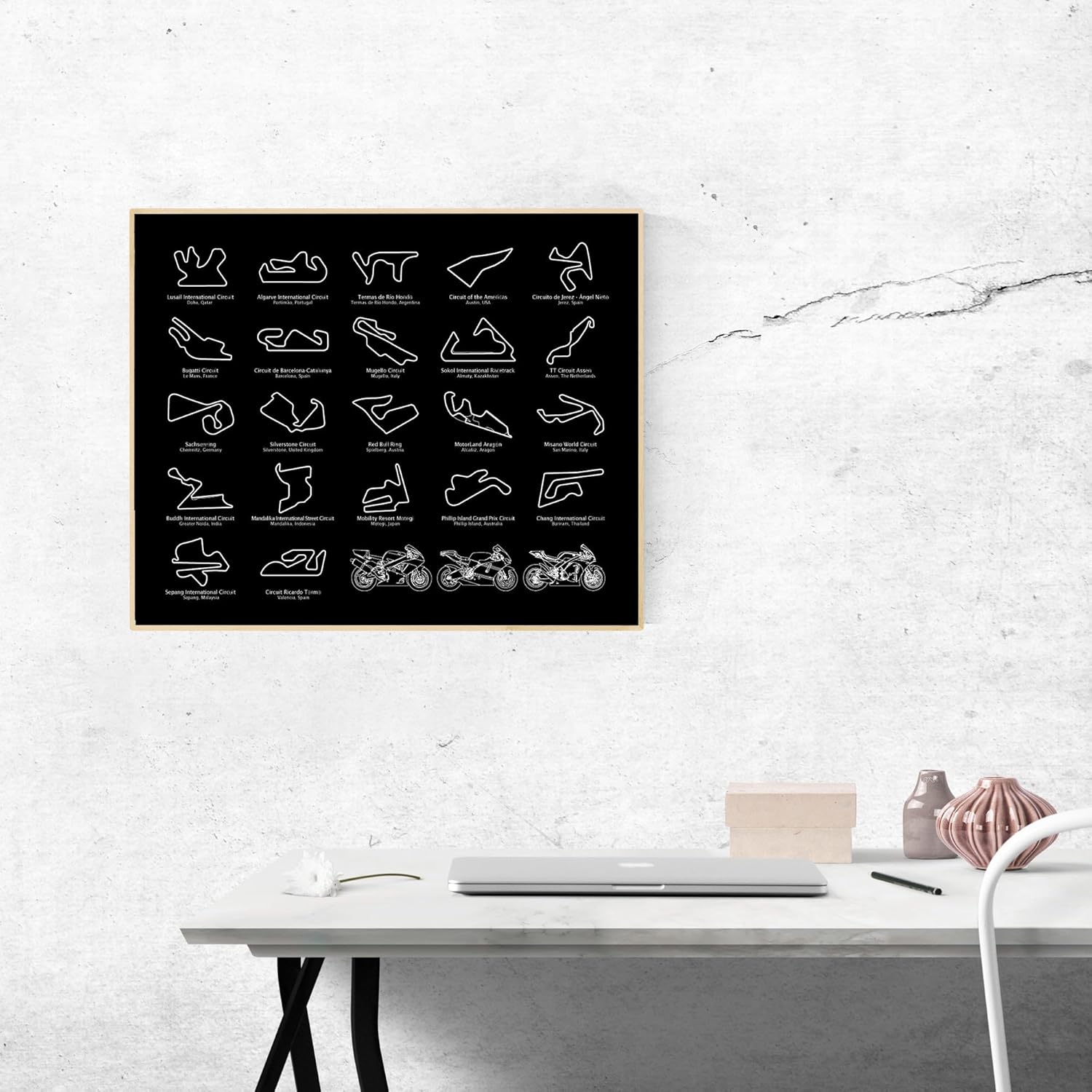 MotoGP Race Track Inspired Motorcycle Poster – Handmade Print of Motorcycle Racing Circuits 2024 – Landscape Black, 8×10″ Satin Print (Unframed) –