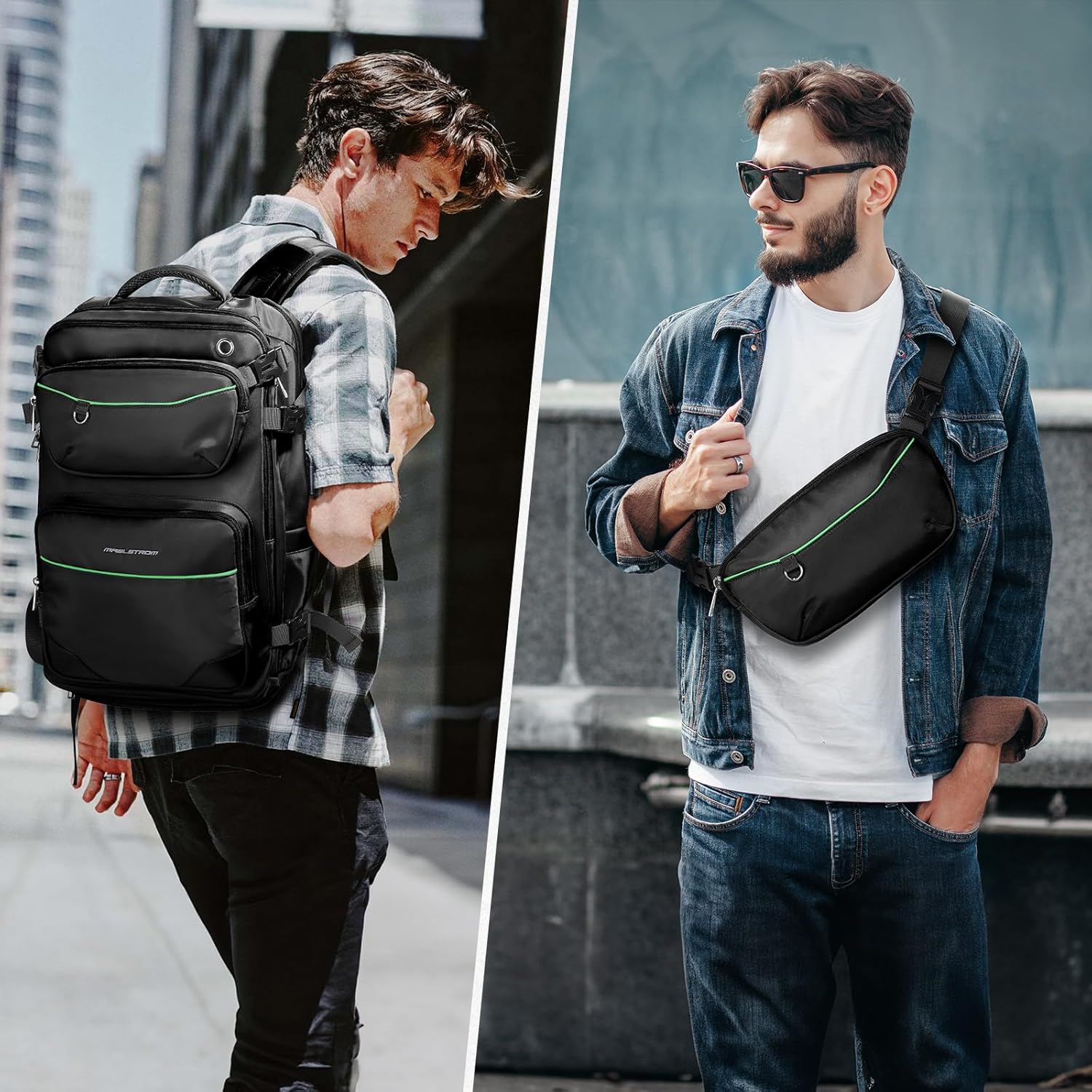Maelstrom Mochila de viaje para hombres y mujeres, mochila de mano de 35 litros para viajar en avión, con bolsa de cinturón de moda, mochila casual