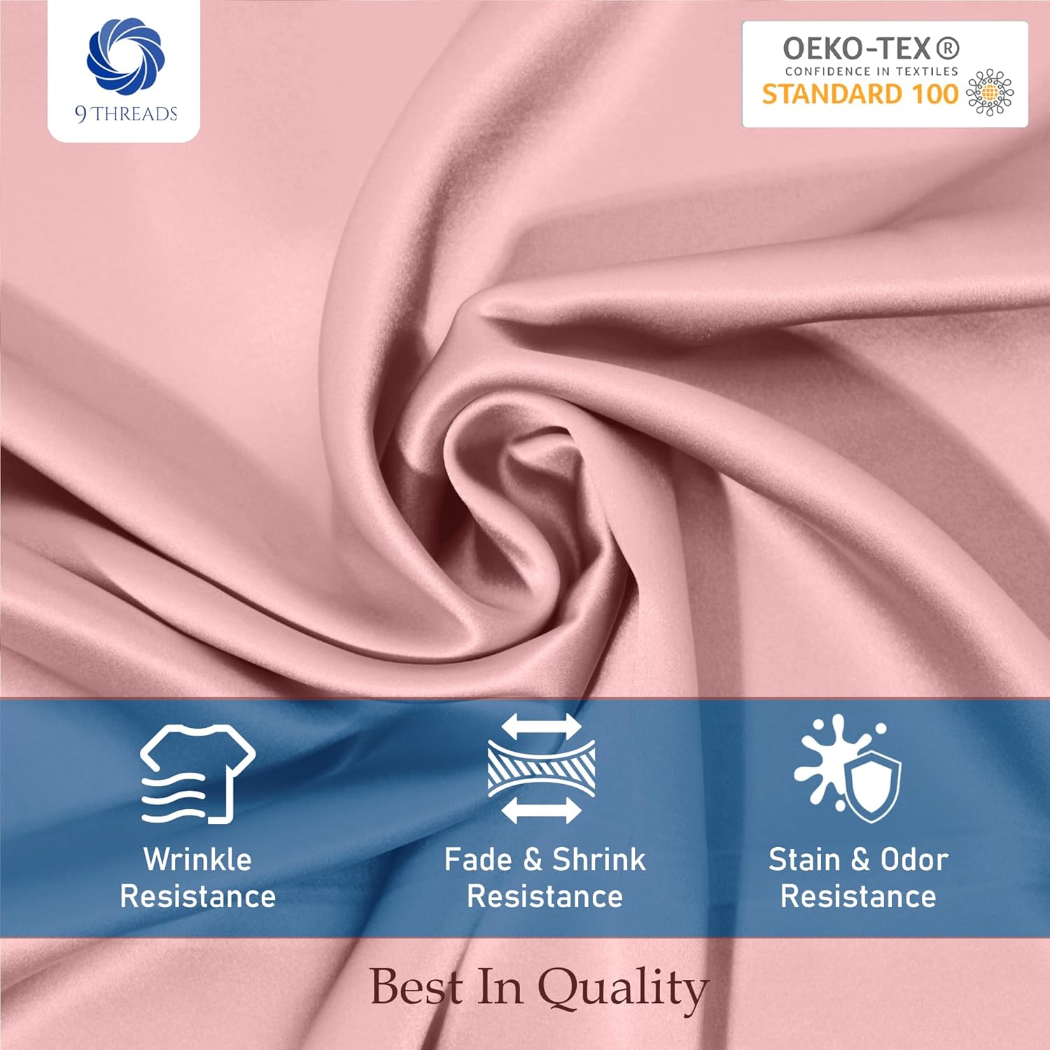 9Threads Sábanas de satén 100 % algodón de 400 hilos, con bolsillo profundo, sábanas de algodón vigorosas, frescas y fuertes (rosa claro,