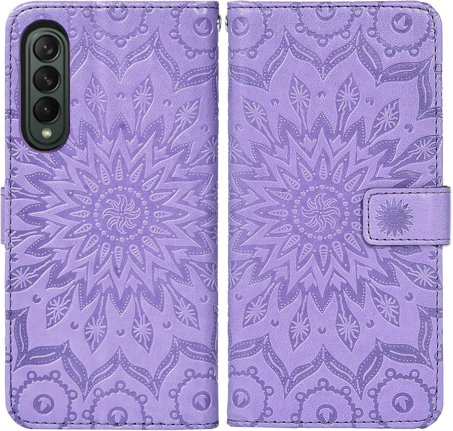 Asuwish Funda de teléfono para Samsung Galaxy Z Fold 4 5G 2022 cartera y girasol de cuero delgado con tapa para tarjetero, accesorios para celda,