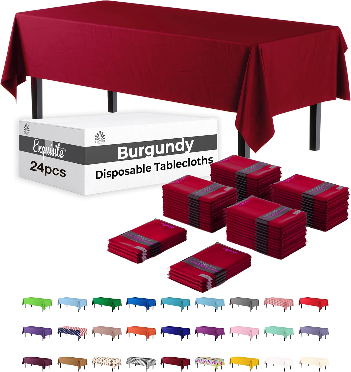 Exquisite Paquete de 24 manteles de plástico color borgoña, 54 x 108 pulgadas, desechables para fiestas, manteles rectangulares desechables para