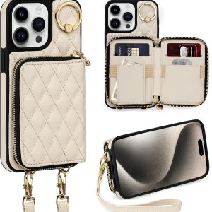Keallce Funda para iPhone 14 Pro Max de 6.7 pulgadas, cartera cruzada con cremallera para mujer, tarjetero con bloqueo RFID, soporte de cuero con Keallce Funda para iPhone 14 Pro Max de 6.7 pulgadas, cartera cruzada con cremallera para mujer, tarjetero con bloqueo RFID, soporte de cuero con