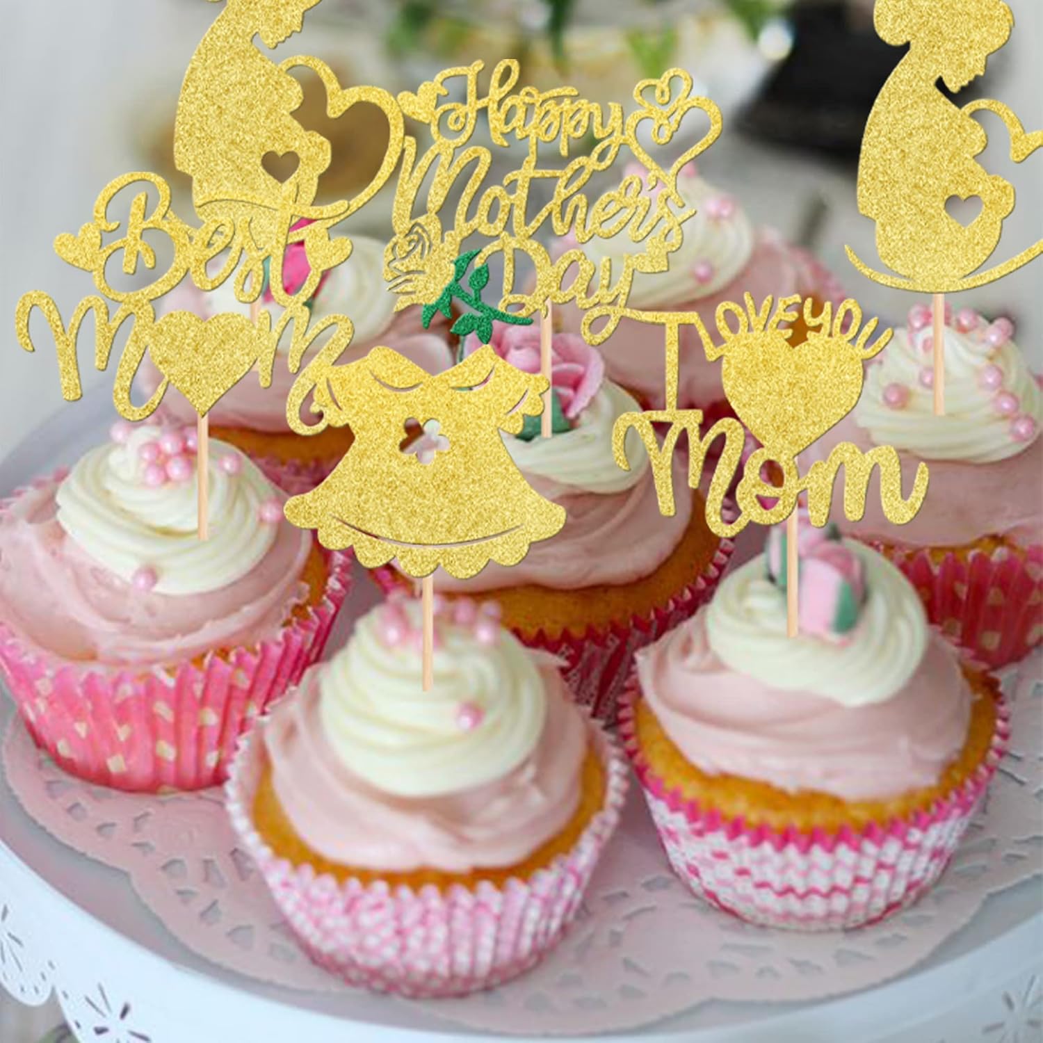 30 piezas de decoración para cupcakes con purpurina para el día de la madre, para mujeres embarazadas, para el amor de la madre, para cupcakes, la