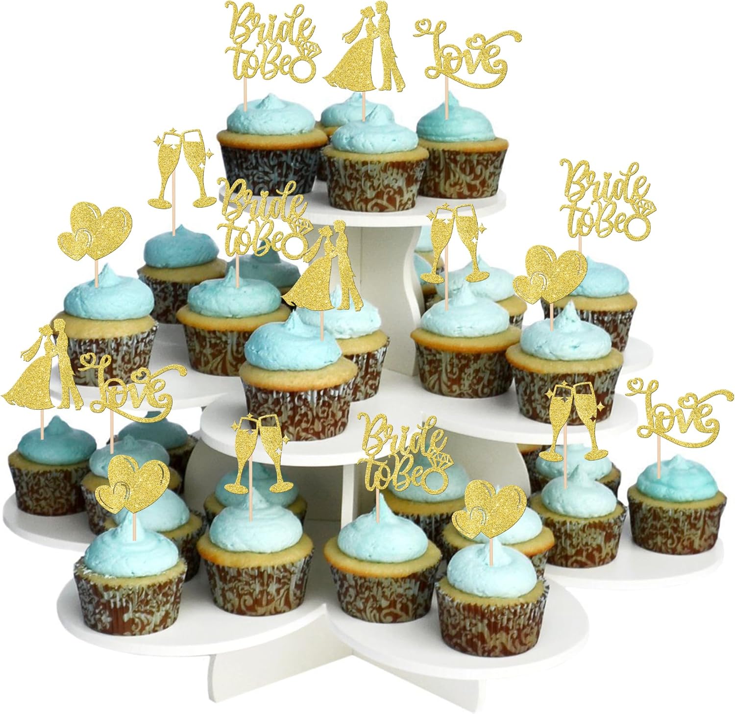 Paquete de 30 adornos para cupcakes con purpurina “I Do Love”, para decoración de pasteles de novia y novio, para boda, compromiso, despedida de