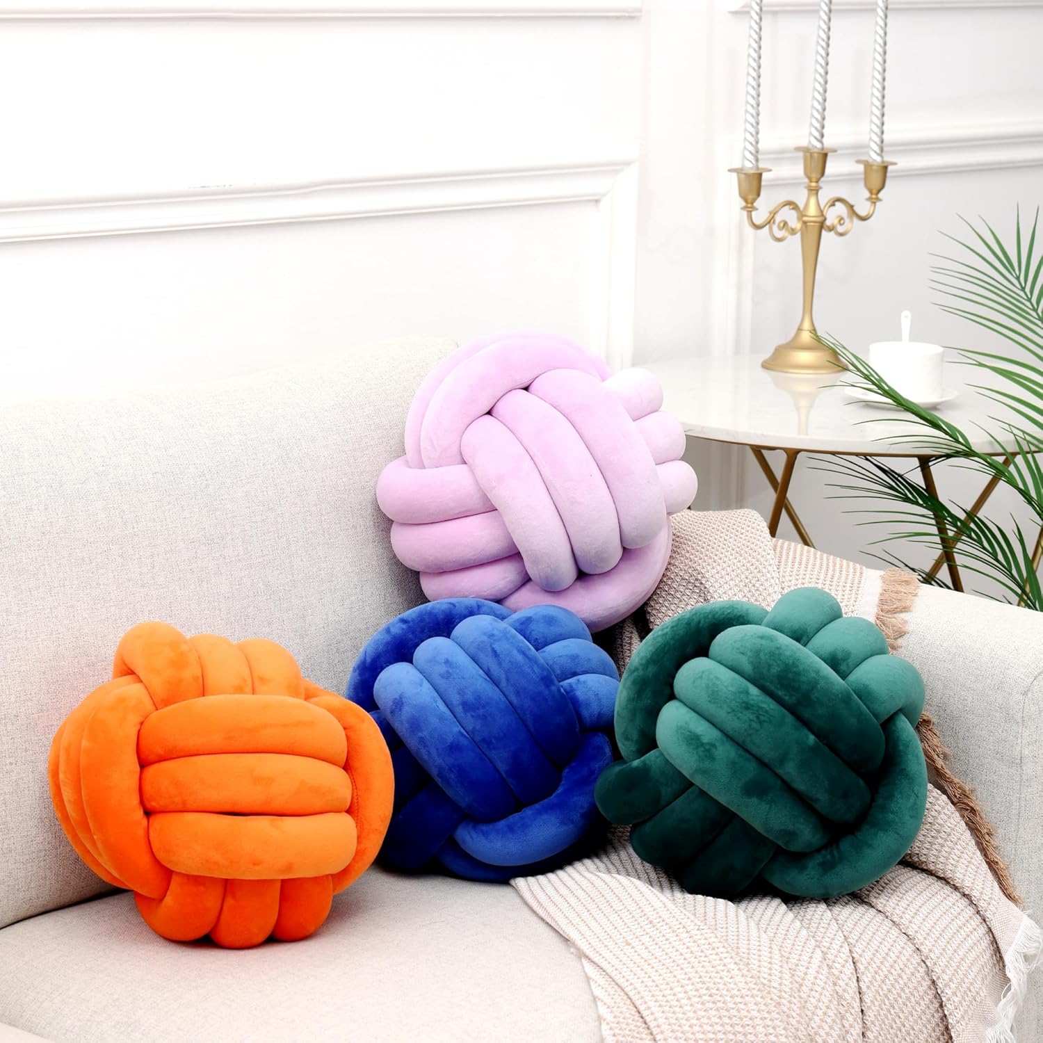 Petrella Almohadas redondas de nudo para decoración del hogar, cojín decorativo estético, color azul joya de 11 pulgadas