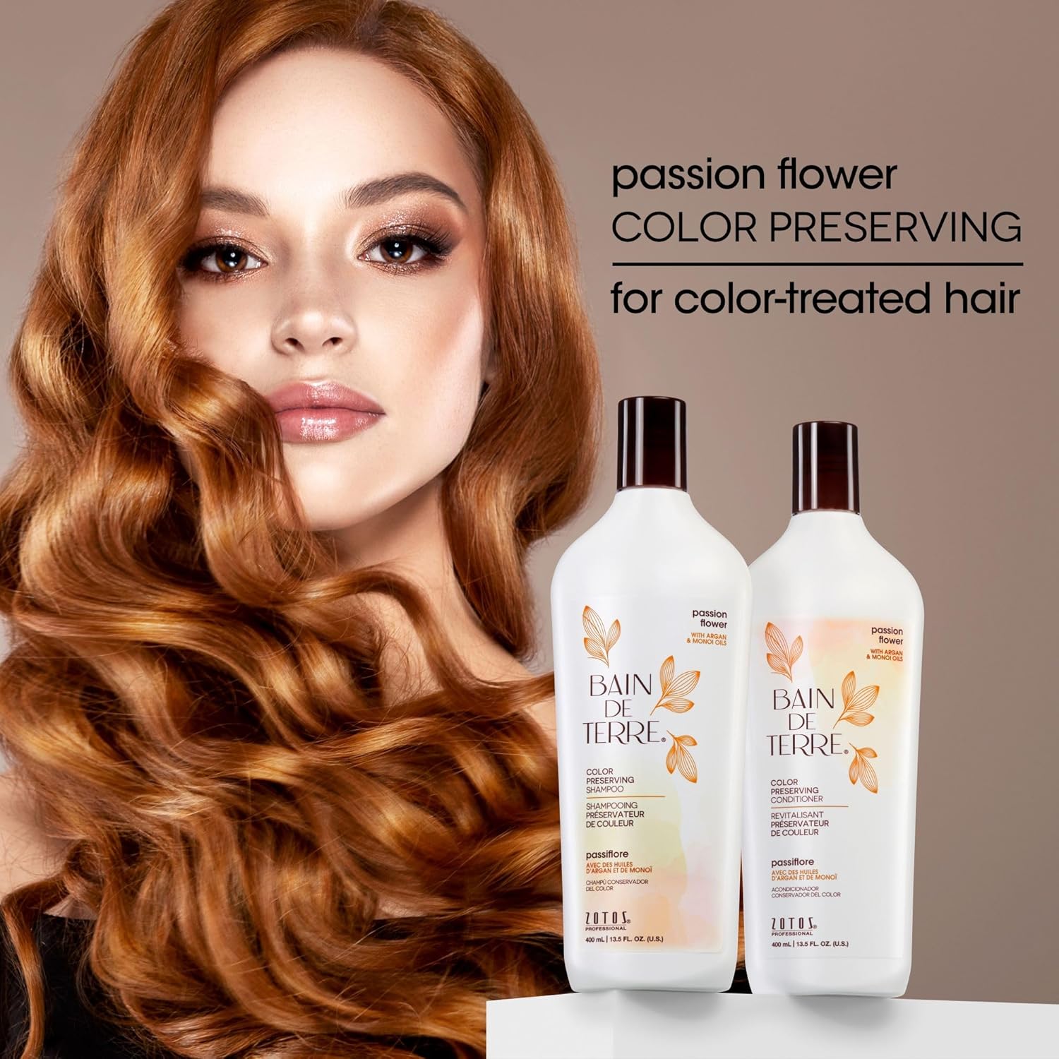 Bain de Terre Acondicionador conservador de color, flor de la pasión, protege y mantiene el cabello tratado con color, aceites de argán y monoi, sin