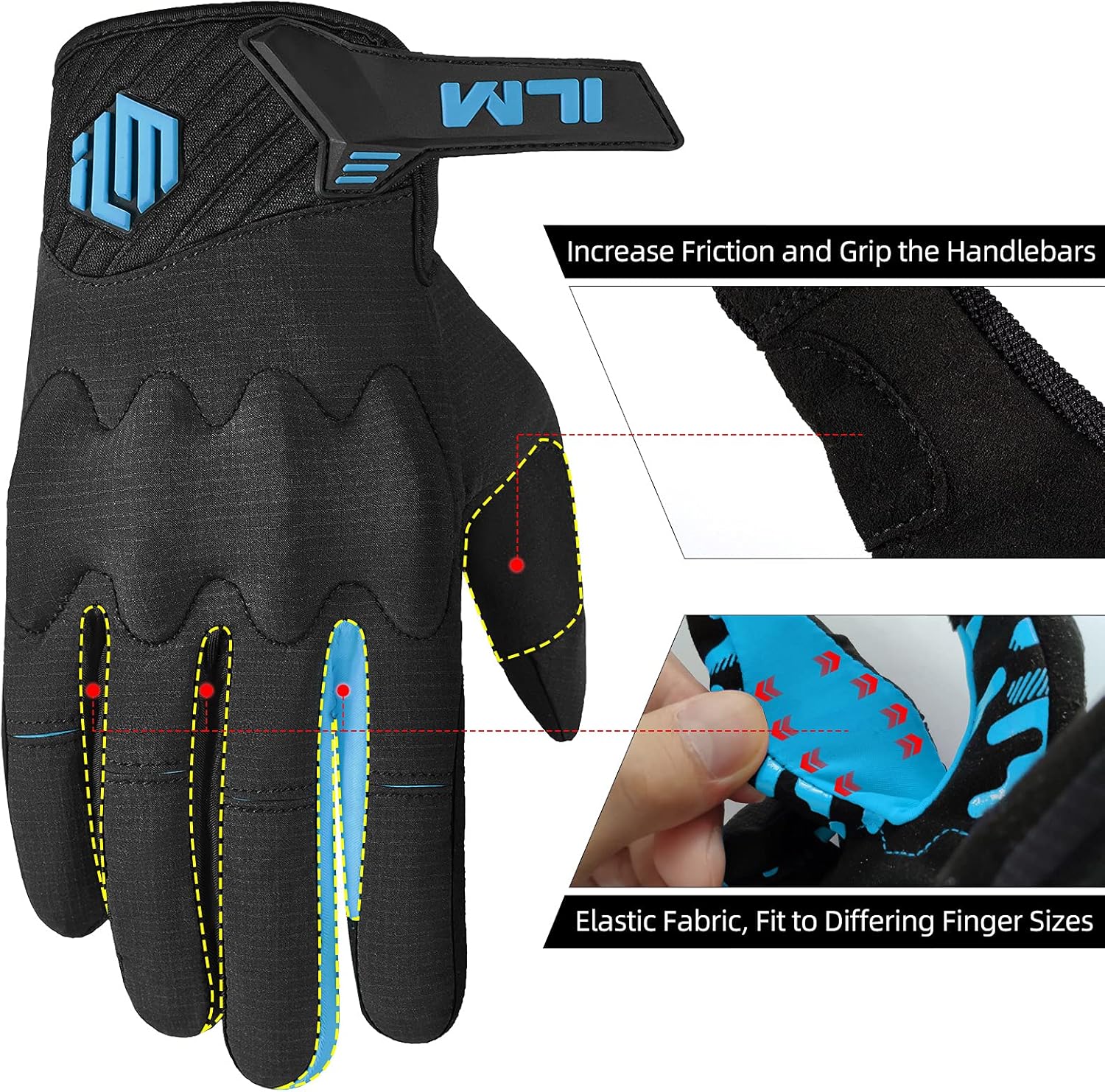 ILM Guantes de motocicleta para adultos, motocross, cuatrimoto, MTB, bicicleta de montaña, guantes con pantalla táctil para bicicleta, ciclismo,