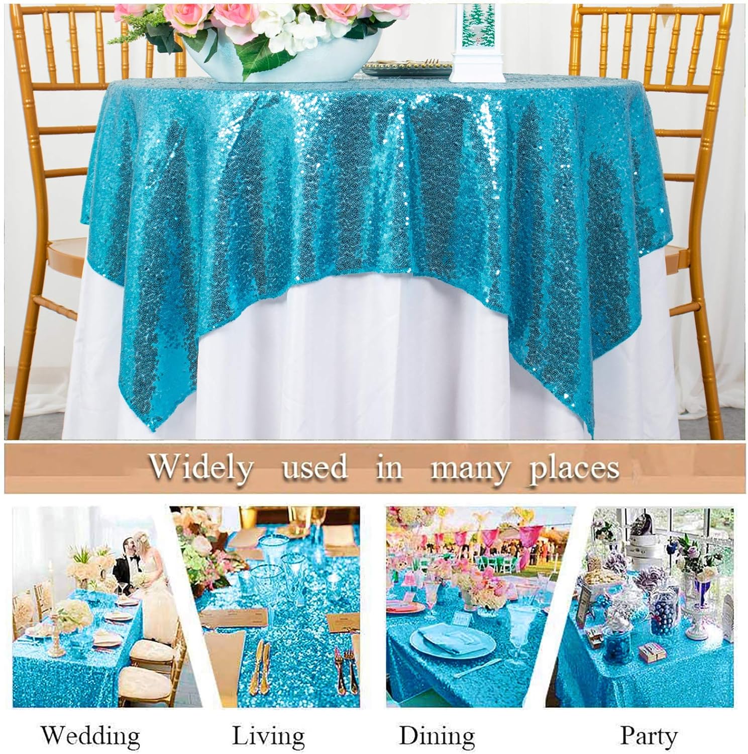 ShinyBeauty Mantel de lentejuelas color azul aguamarina de 36 x 36 pulgadas, mantel de mesa color turquesa para mesa de 36 x 36 pulgadas, para