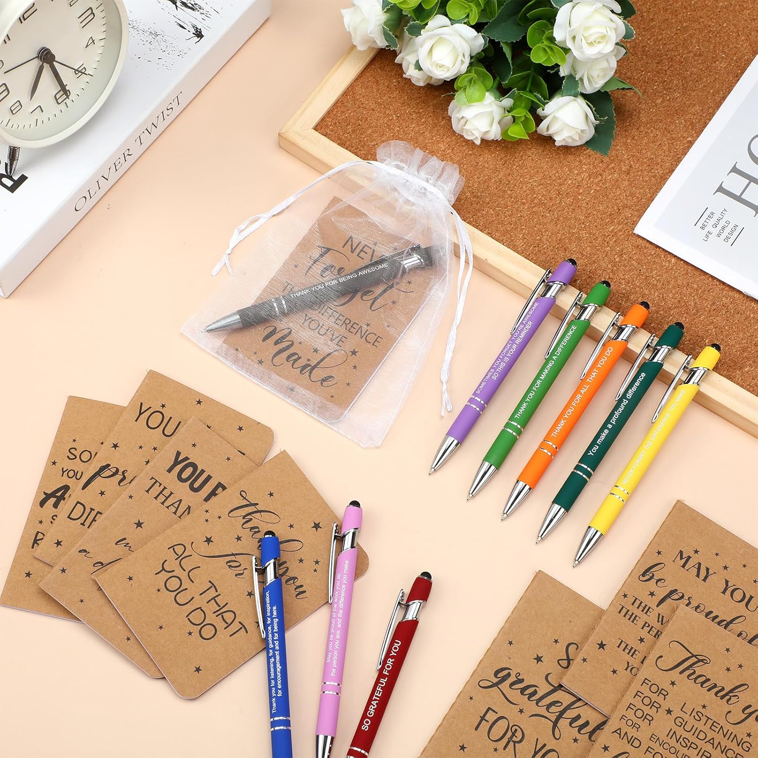 Teling Juego de 18 regalos de agradecimiento a los empleados, cuadernos de agradecimiento a granel, bolígrafos y bolsa de organza, regalos
