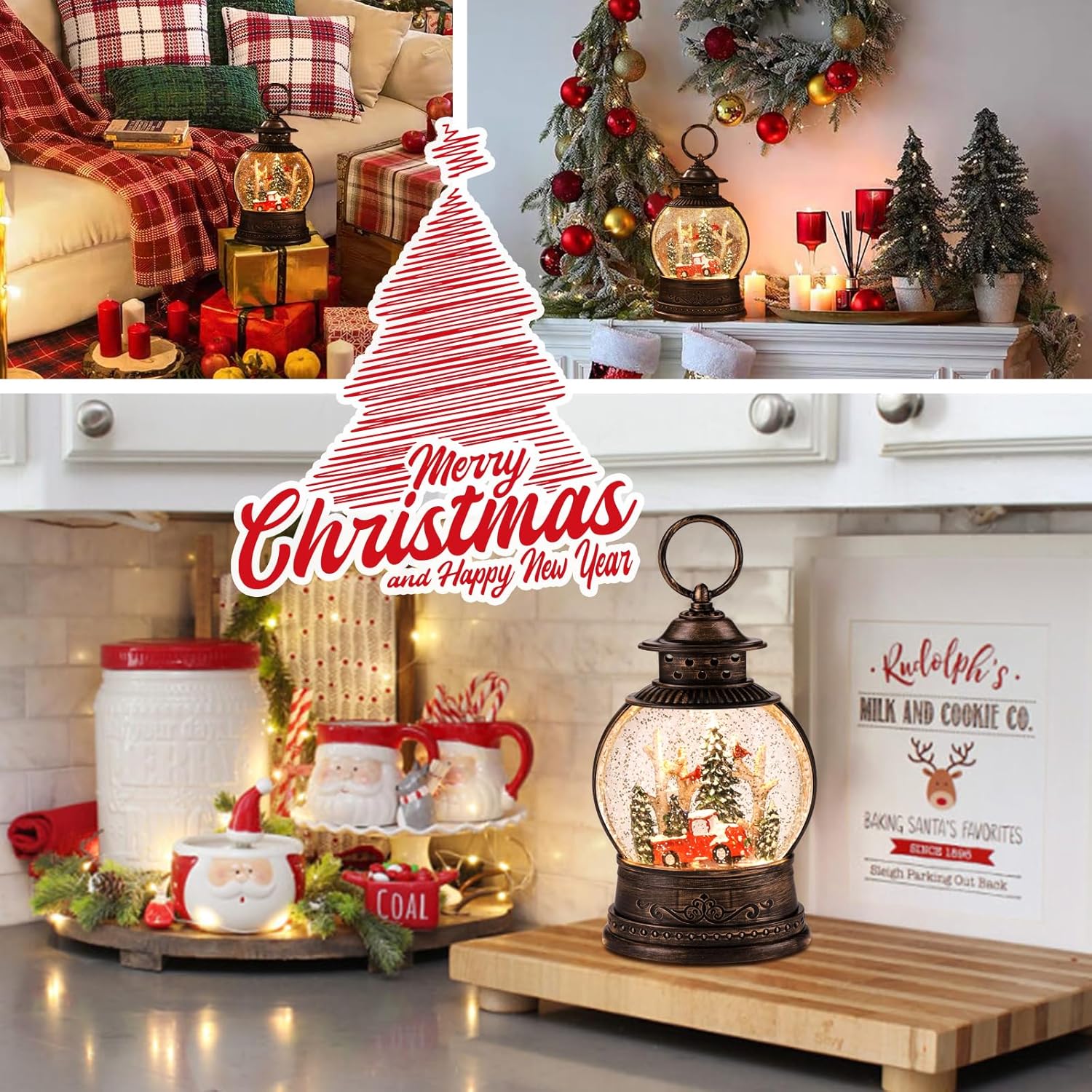 Decoraciones de Navidad, farol de Navidad, globos de nieve de Navidad, temporizador de 6 horas, decoración de Navidad, farol de globo de nieve,