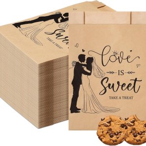 200 bolsas de regalo de boda a granel de papel kraft a prueba de aceite para fiestas, bolsas de galletas Love Is Sweet Take a Treat para bodas, 200 bolsas de regalo de boda a granel de papel kraft a prueba de aceite para fiestas, bolsas de galletas Love Is Sweet Take a Treat para bodas,