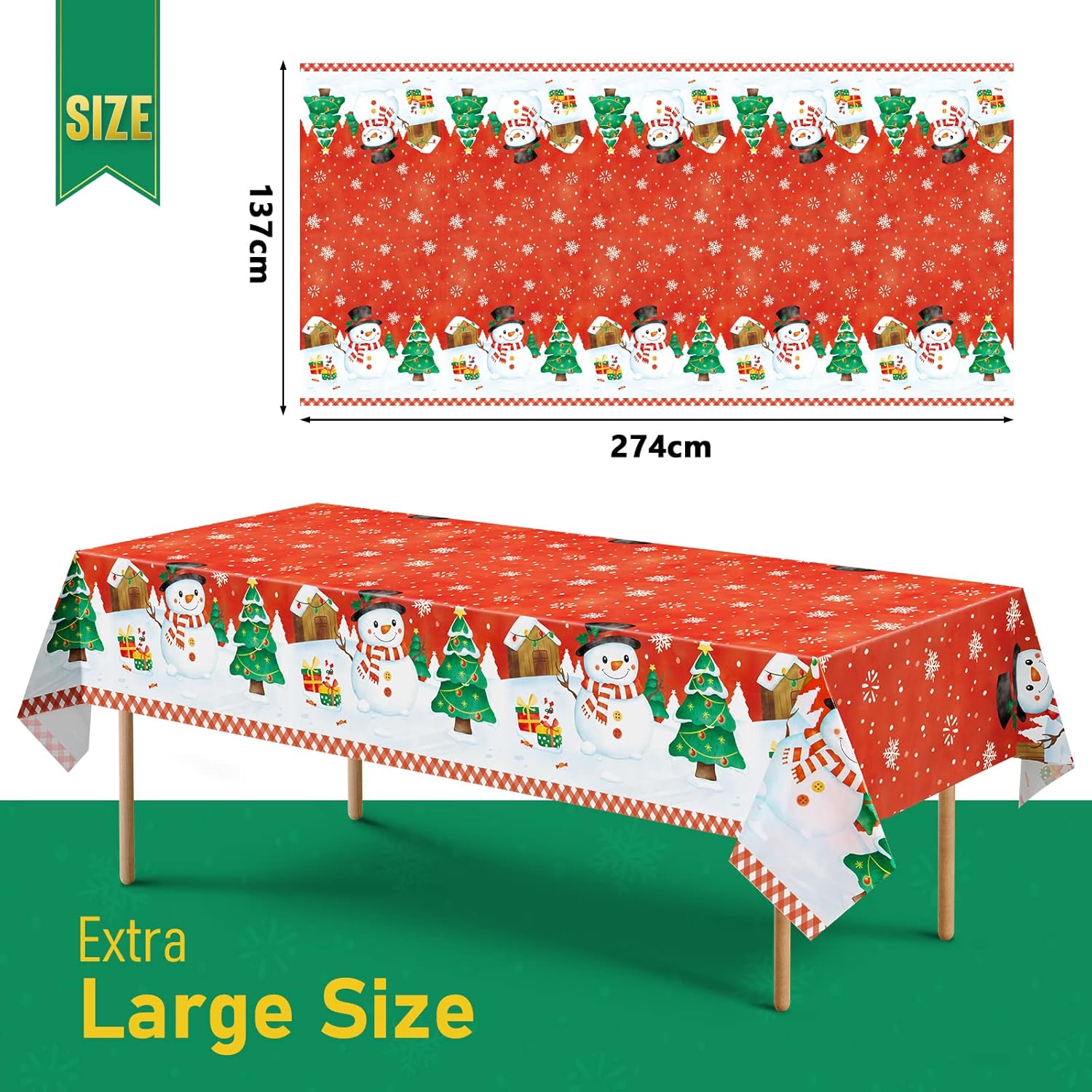 Manteles de Navidad de plástico, 1 paquete de manteles rectangulares de plástico desechables de 54 x 108 pulgadas, para Navidad, vacaciones, cena