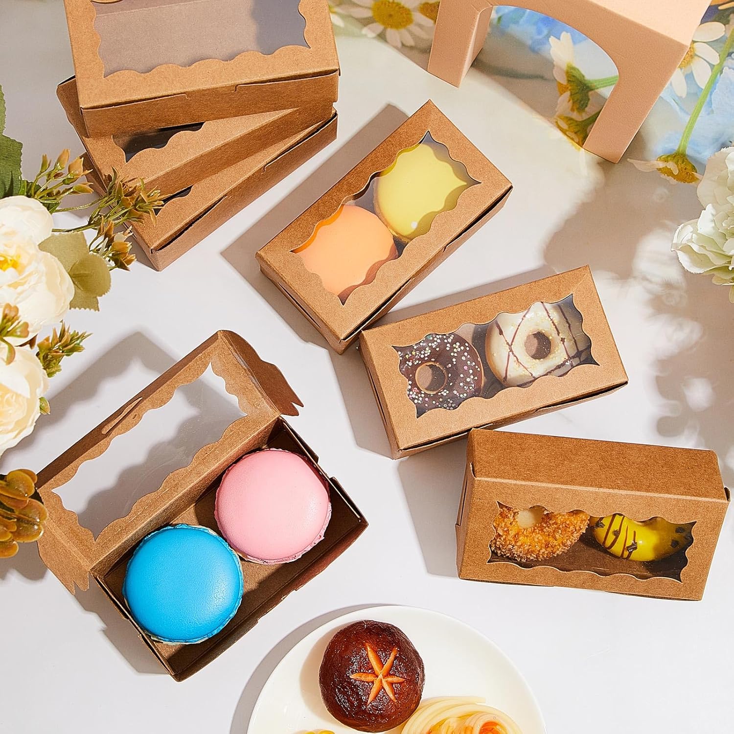 Sherr 200 cajas de galletas navideñas de 4 x 2 x 1 pulgadas con ventana, cajas de cupcakes, cajas de panadería, recipientes rectangulares para