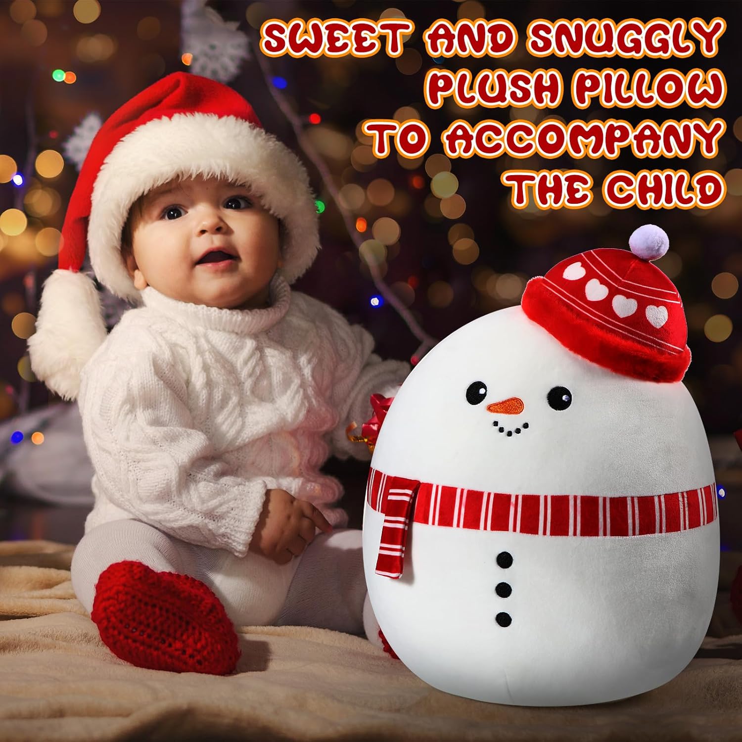 Almohada de felpa de muñeco de nieve de Navidad de 14 pulgadas, almohada de peluche grande de Navidad para el hogar, dormitorio, oficina, sofá,