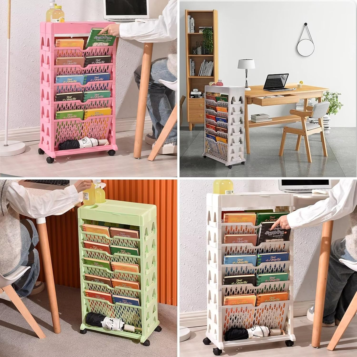 YAYLAIP Carrito de estantería rodante, gran capacidad de 6 niveles, organizador de archivos de escritorio de oficina movible, con rueda giratoria