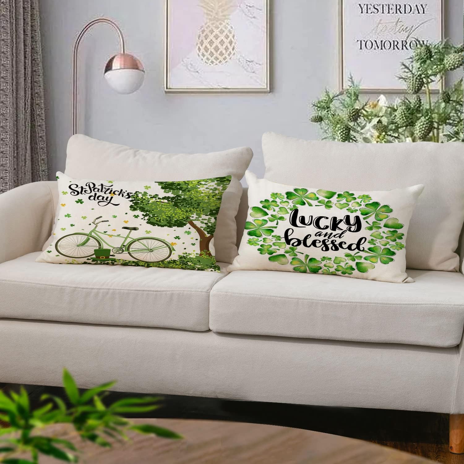 Juego de 4 fundas de almohada del Día de San Patricio de 12 x 20 pulgadas, fundas de almohada del Día de San Patricio, trébol verde, trébol de la