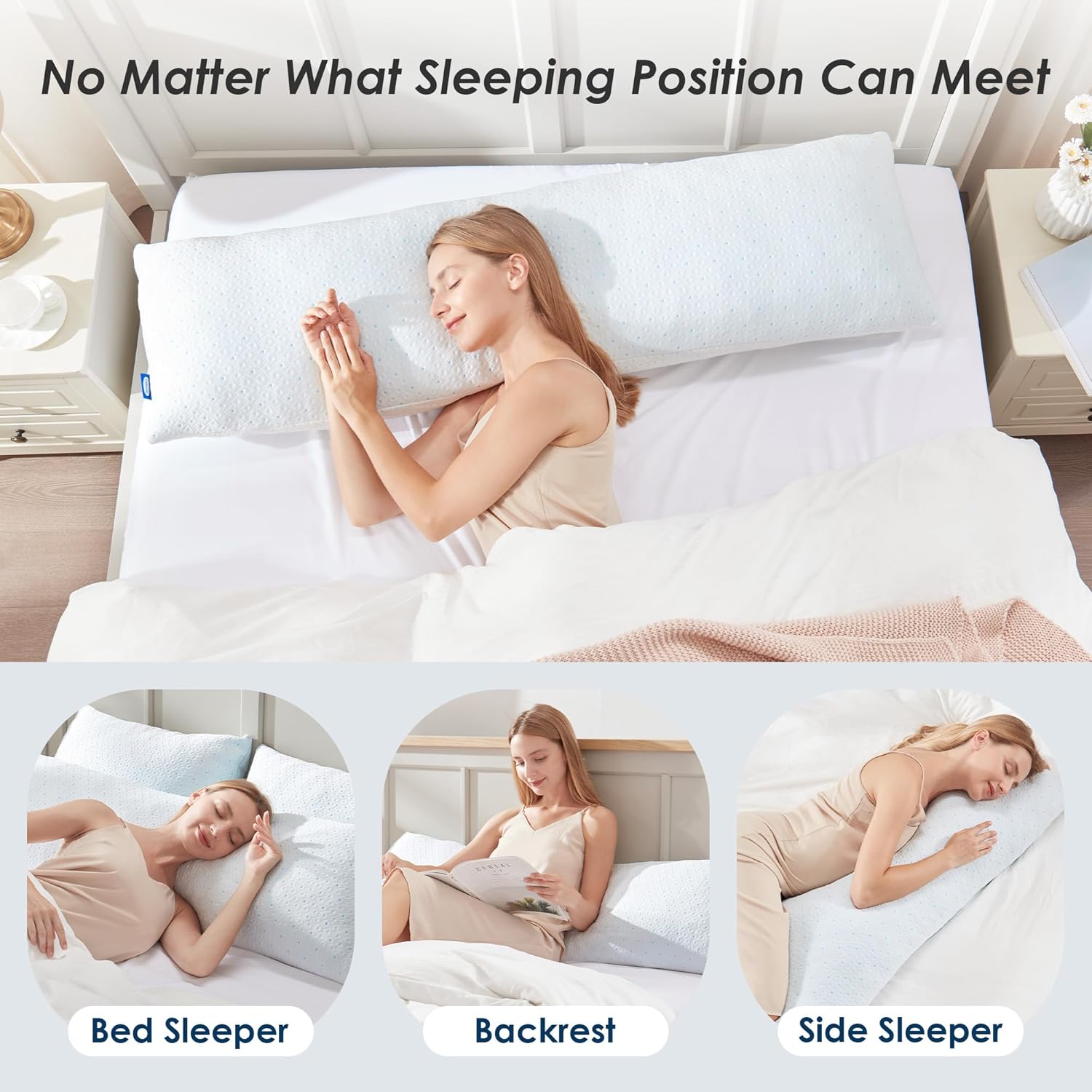 COLDHUNTER Almohada corporal para adultos, almohada larga para cama, almohada de cuerpo completo para dormir de lado, almohadas de embarazo suaves