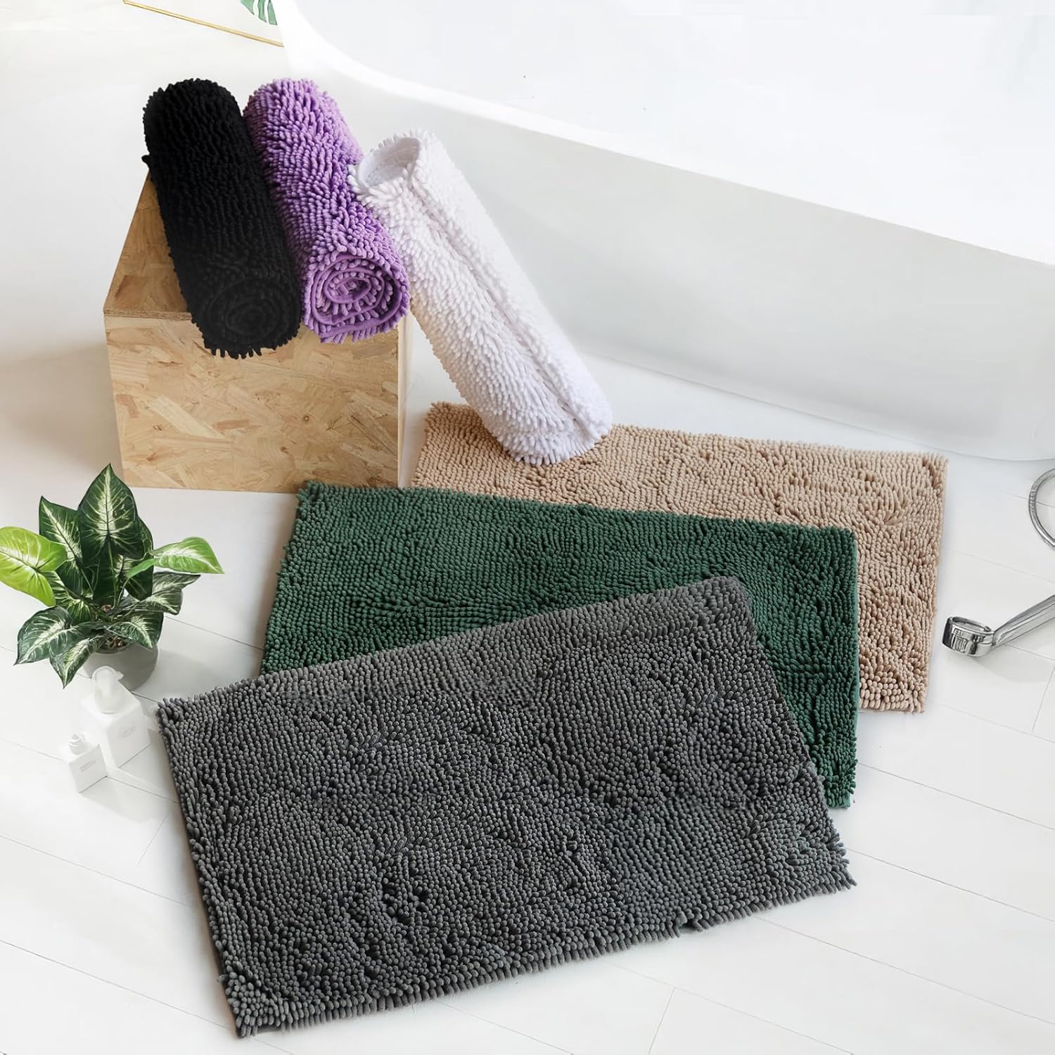 TECHMILLY Tapetes de baño de felpilla suave y esponjosa, antideslizantes, absorbentes, para baño, lavables y de secado rápido, color azul marino, 17