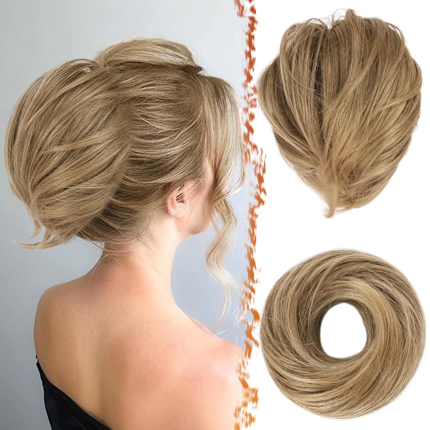 BARSDAR Extensiones de moño de cabello lacio  Extensiones de moño de cabello corto y lacio para mujer, extensiones de moño de cabello rubio