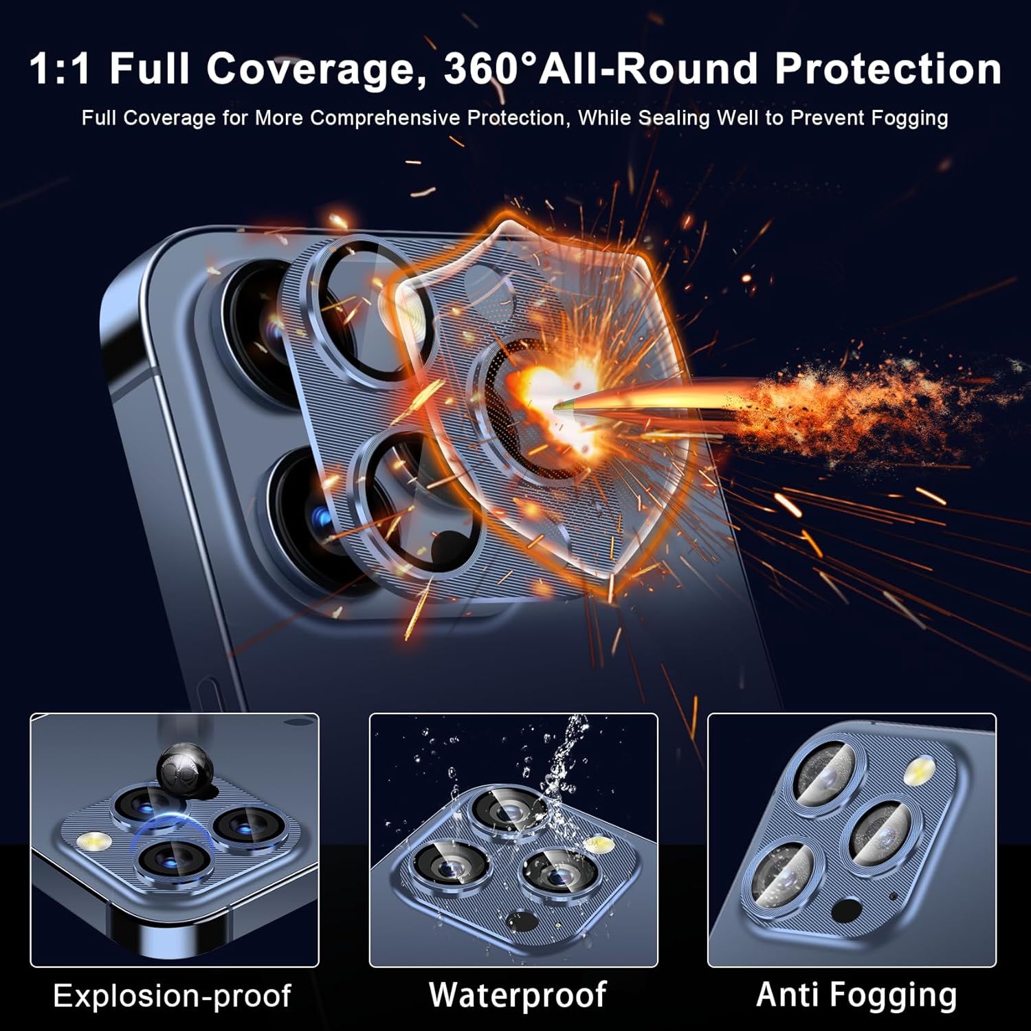 QHOHQ Paquete de 3 protectores de lente de cámara para iPhone 15 Pro MaxiPhone 15 Pro, cubierta de cámara de una pieza de aleación de zinc, versión