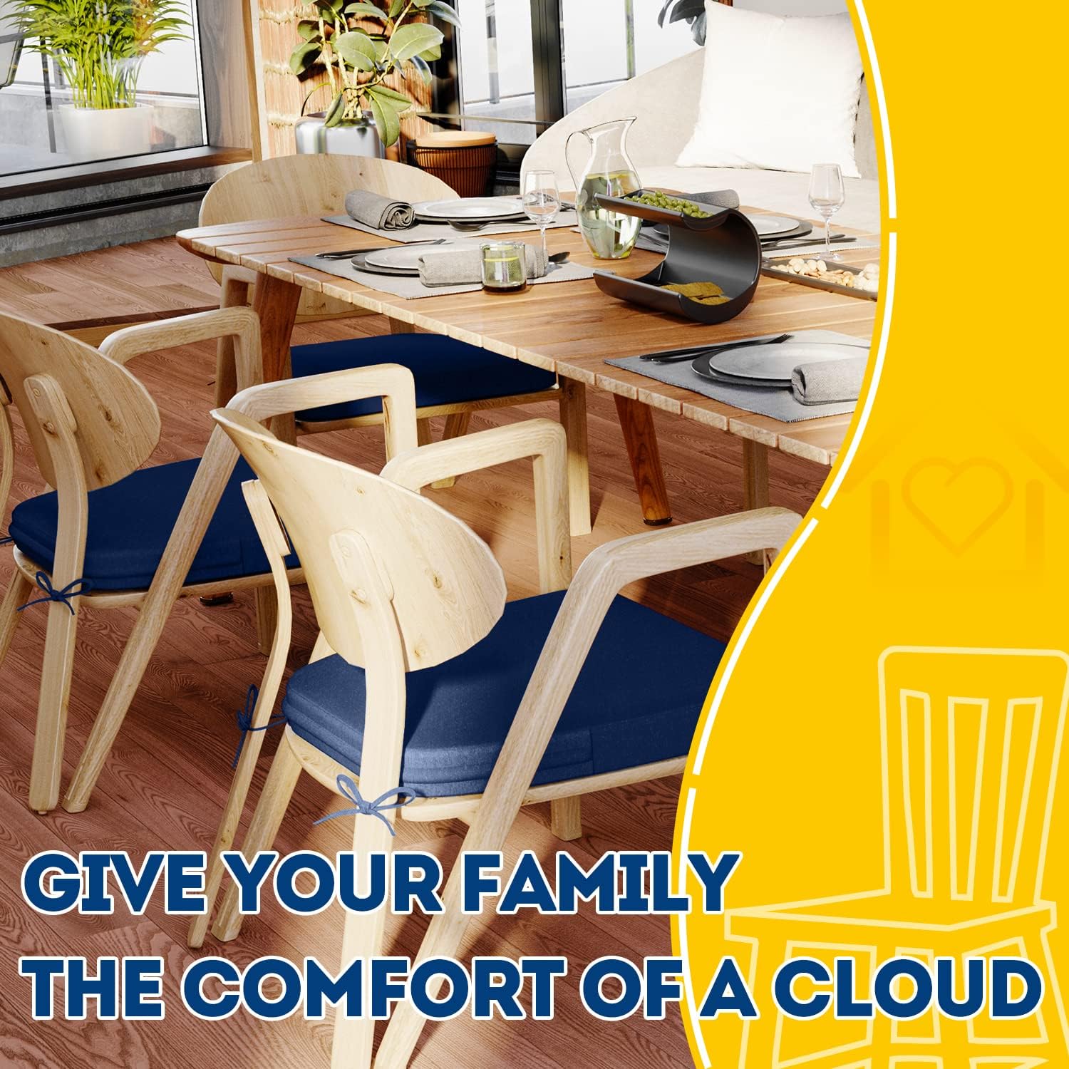 AAAAAcessories Cojines para sillas de comedor en forma de U con lazos y funda extraíble, cojines para sillas de cocina de comedor de 2 pulgadas de