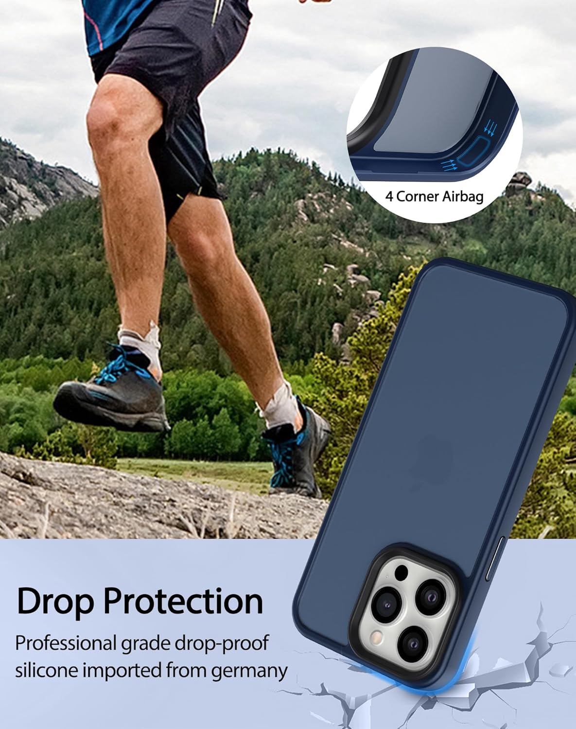 Foluu Funda delgada para iPhone 15 Pro Max 2023-2X protector de pantalla de vidrio templado y 2 protectores de lente de cámara, parte trasera de