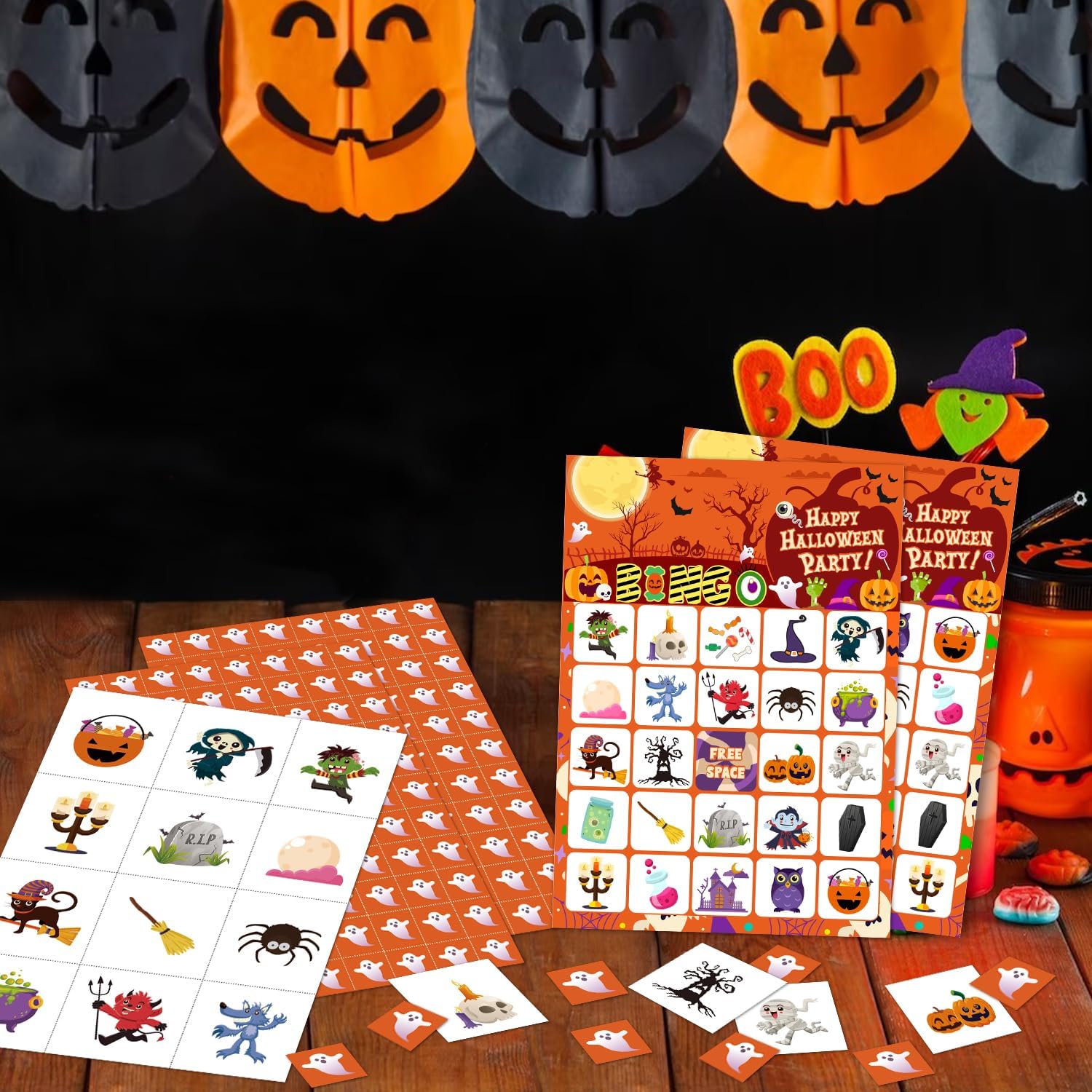 Tarjetas de juegos de fiesta de bingo de Halloween con 24 jugadores, juegos de fiesta de Halloween para niños, escuela, aula, suministros para