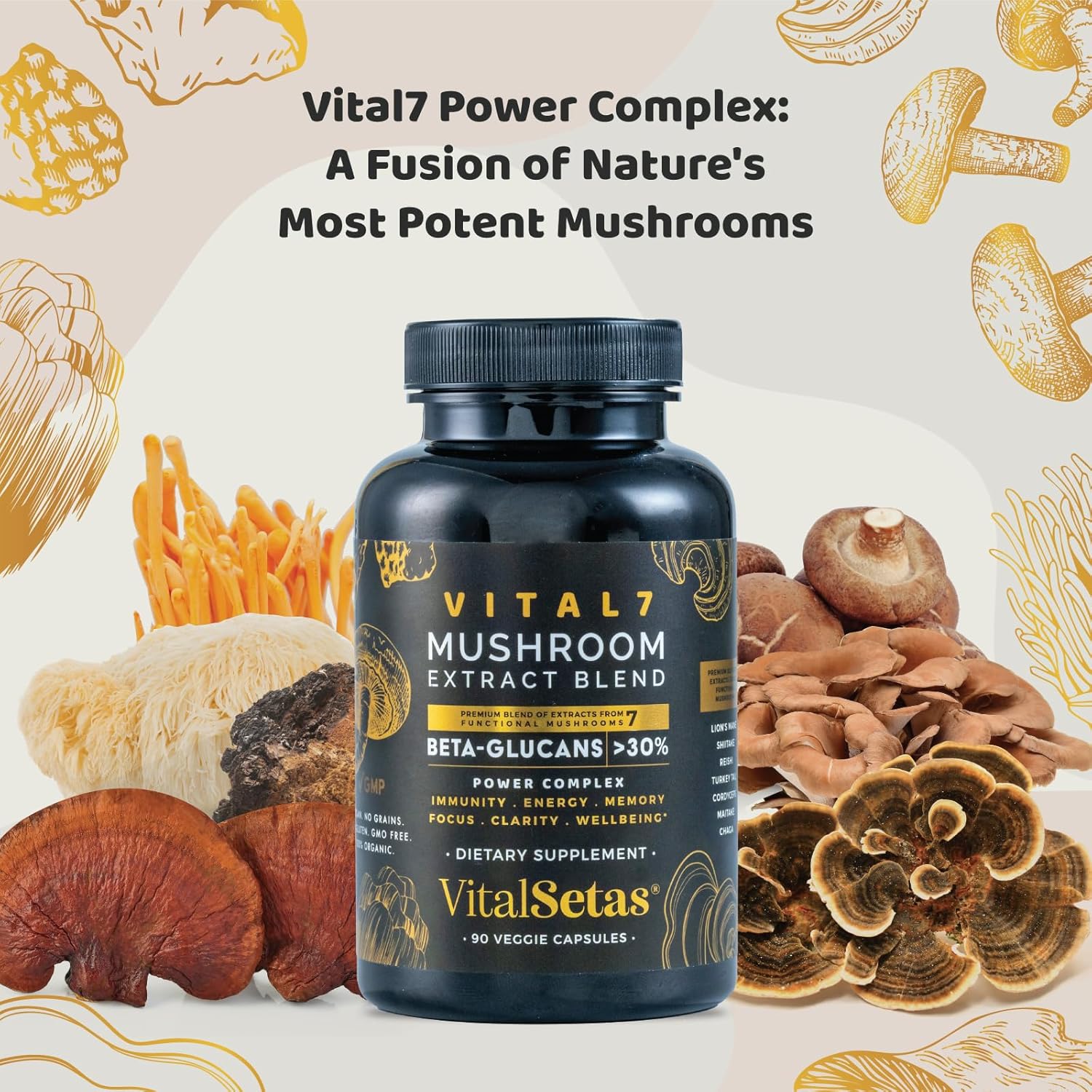 Vitality Bundle – Potente dúo de suplemento de hongos Neuro Vital y Vital7 – para función cognitiva, apoyo inmunológico, memoria, enfoque y