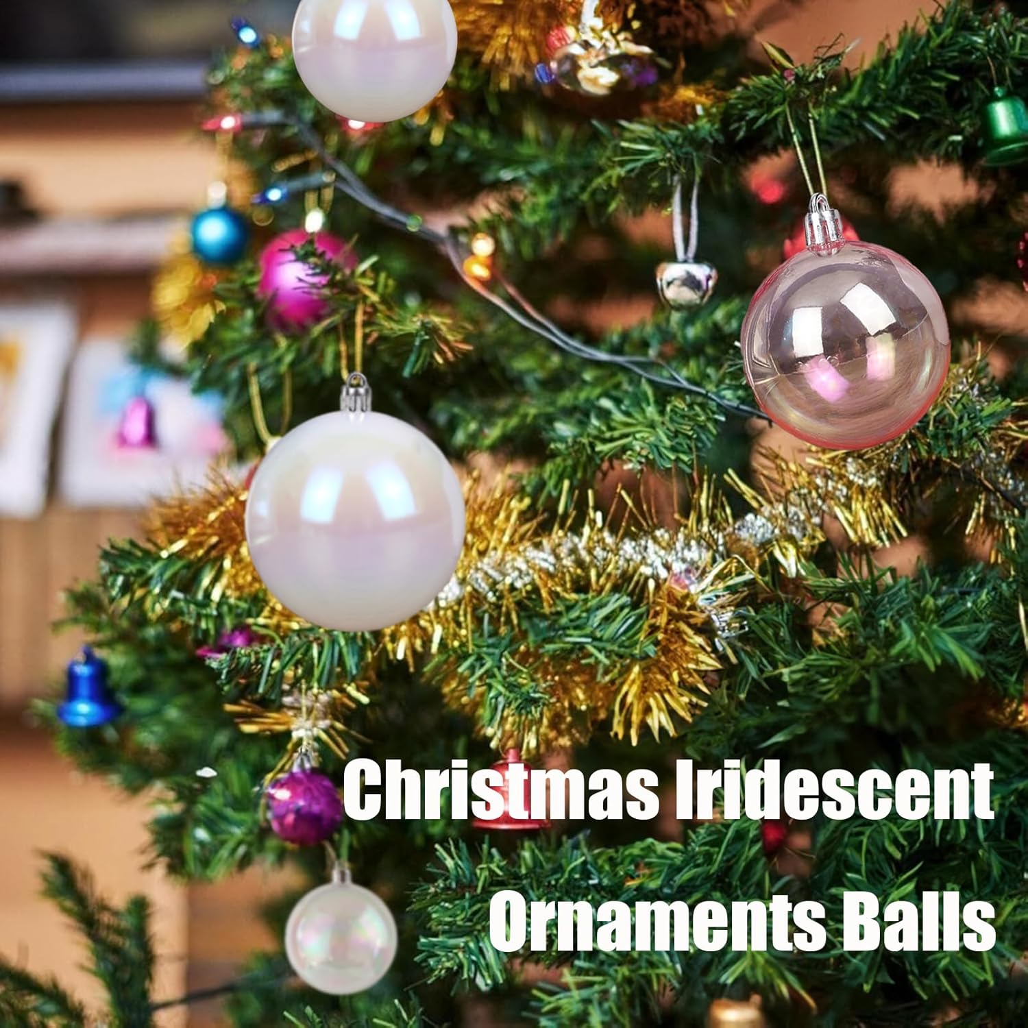24 bolas de adornos iridiscentes de Navidad, adornos de plástico transparente para árbol de Navidad, adornos de plástico iridiscentes para fiestas