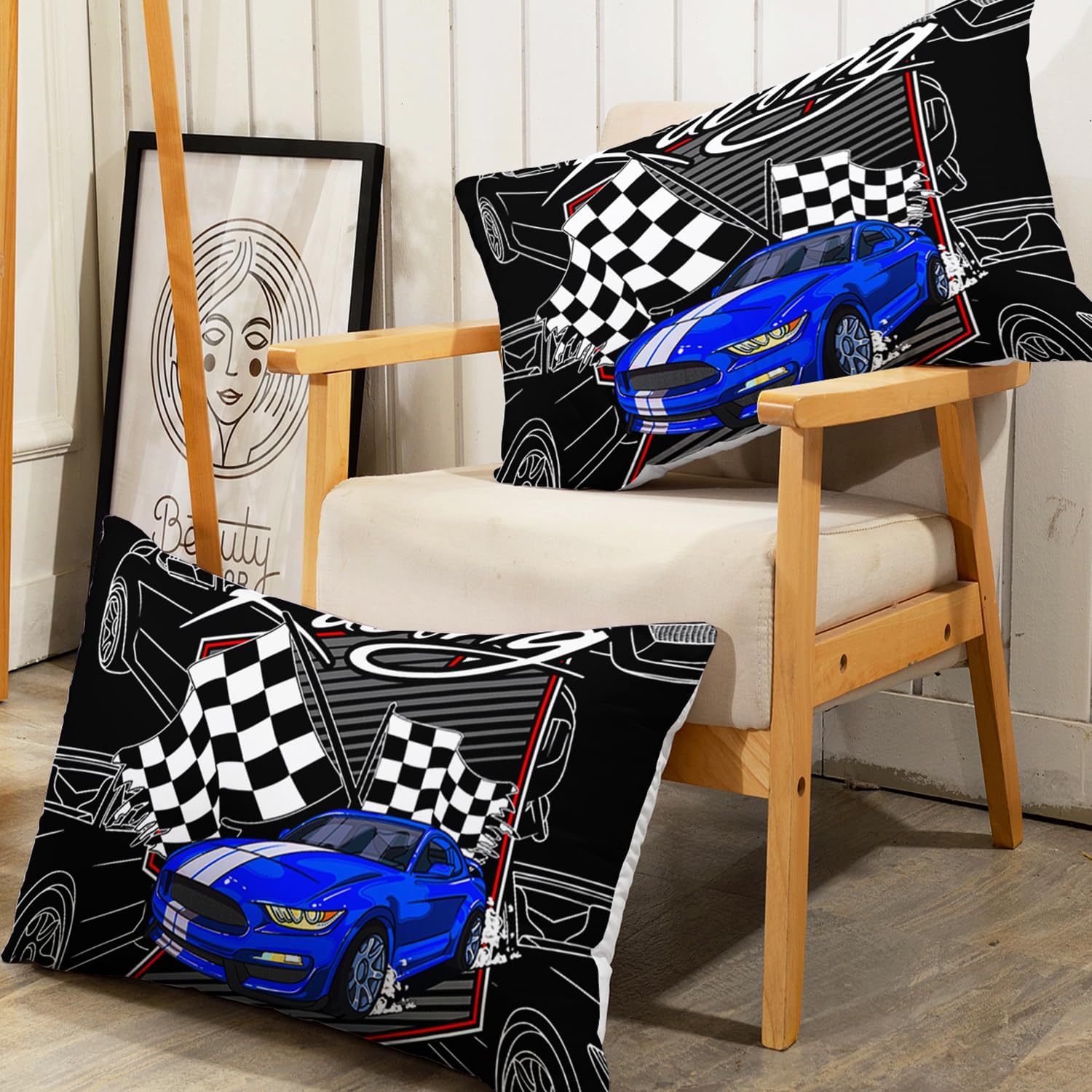 AILONEN Blue Racing Car – Juego de sábanas bajeras para niños y adolescentes, tamaño individual, 3 piezas, 1 sábana bajera ajustable y 2 fundas de