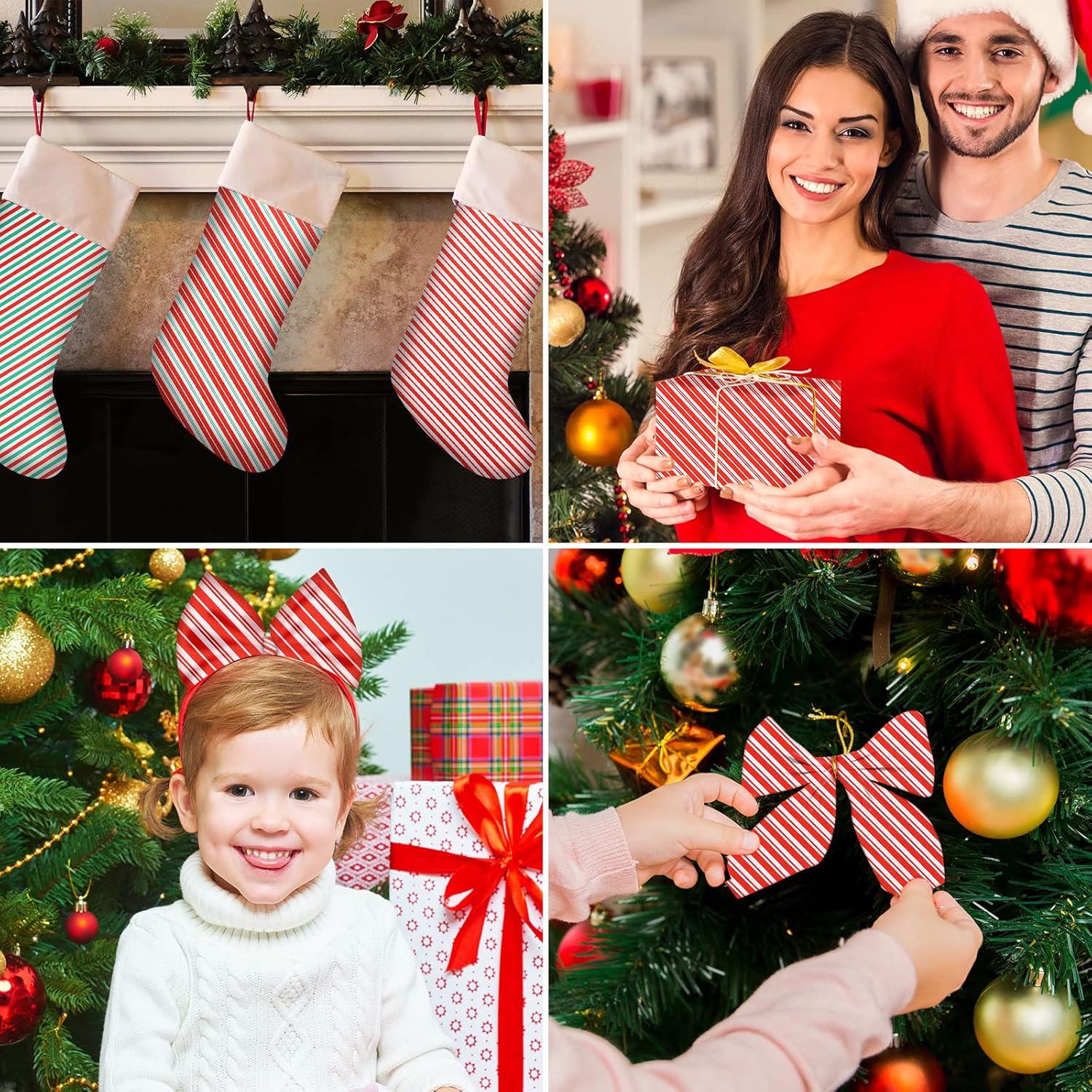 10 paquetes de tela de Navidad para coser, tela de algodón roja y verde, tela de impresión de bastón de caramelo cuadrado para costura de retazos,