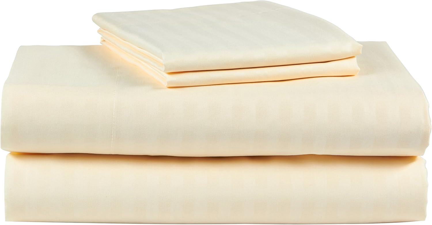 Ruthy’s Textile Juego de sábanas de 4 piezas de 400 hilos 100% algodón satén Dobby Stripe (King, beige)