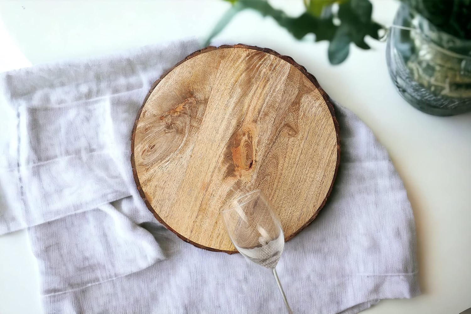 CLEENTABLE Platos de servicio de madera  Plato de bufé redondo de 12 pulgadas para Acción de Gracias, plato de carga para mesa de comedor para