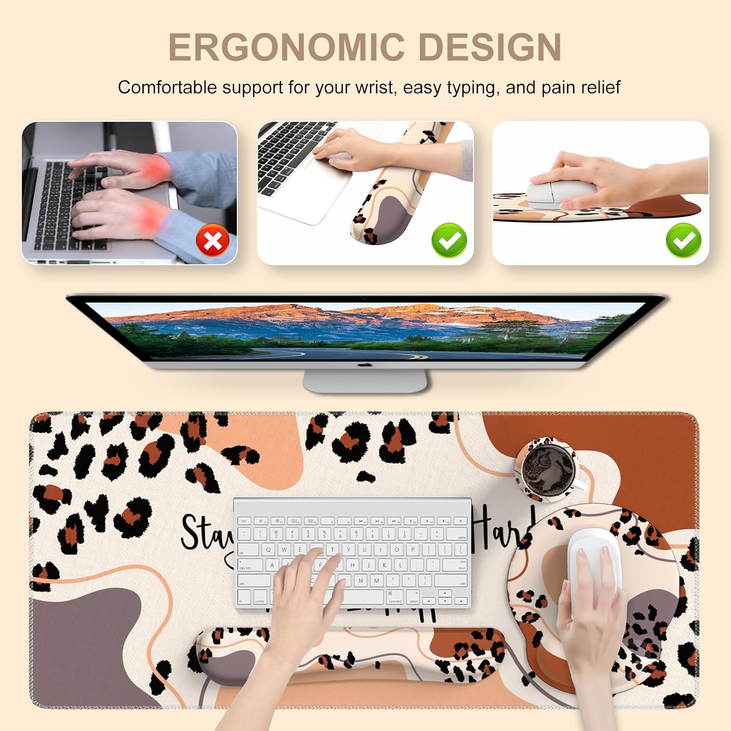 iLeadon Juego de alfombrillas para mouse, alfombrilla de escritorio + alfombrilla para mouse con reposamuñecas + reposamuñecas para teclado +