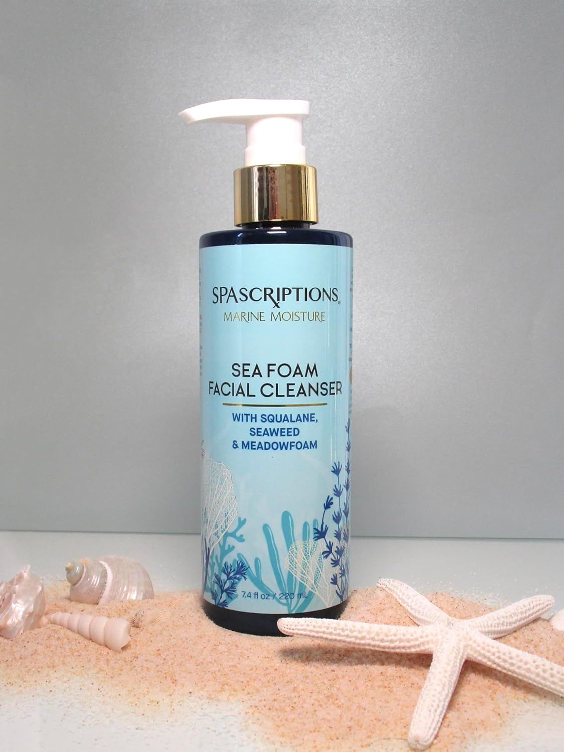SpaScriptions Marine Moisture – Limpiador facial de espuma de mar, limpiador facial hidratante espumoso, limpiador facial purificador diario,