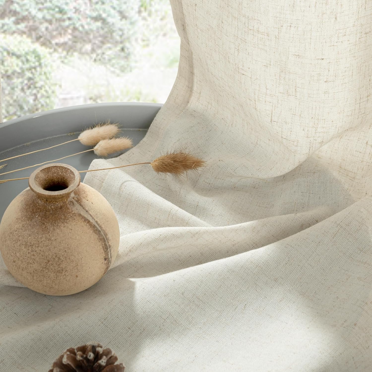 YoungsTex Cortinas de lino natural de 95 pulgadas de largo para sala de estar, filtrante de luz, con ojales, cortinas largas de lino para ventana de