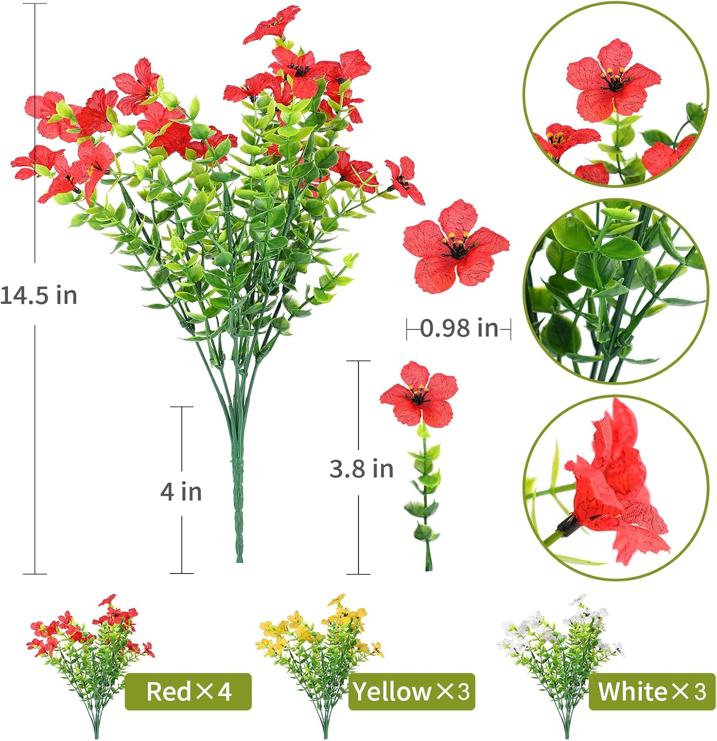 10 paquetes de flores artificiales, flores artificiales resistentes a los rayos UV para el hogar, interior, exterior, jardín, ventana, porche,