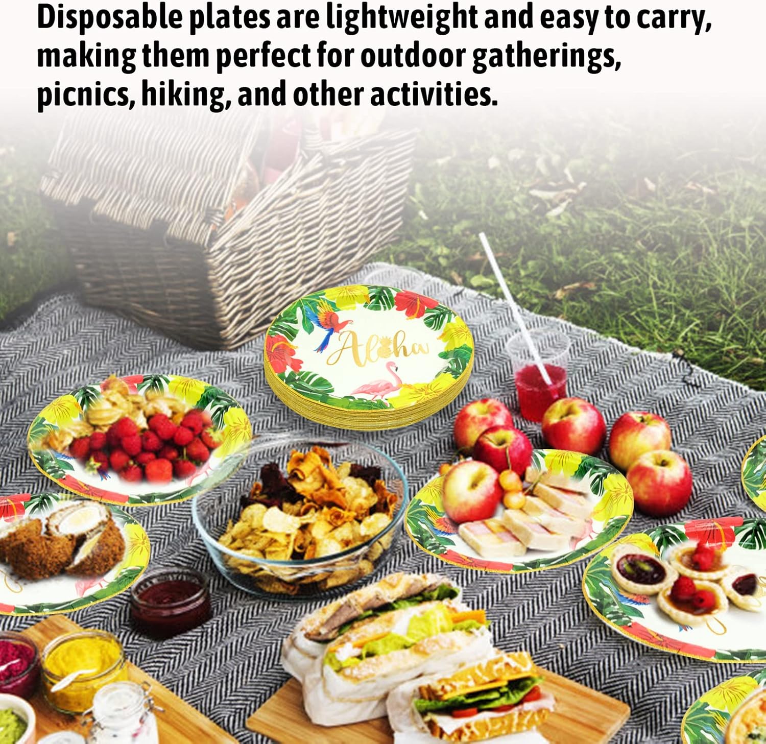Juego de 100 platos de flamenco hawaiano Aloha de papel desechables de 7 pulgadas, platos de postre desechables Luau tropicales, suministros para