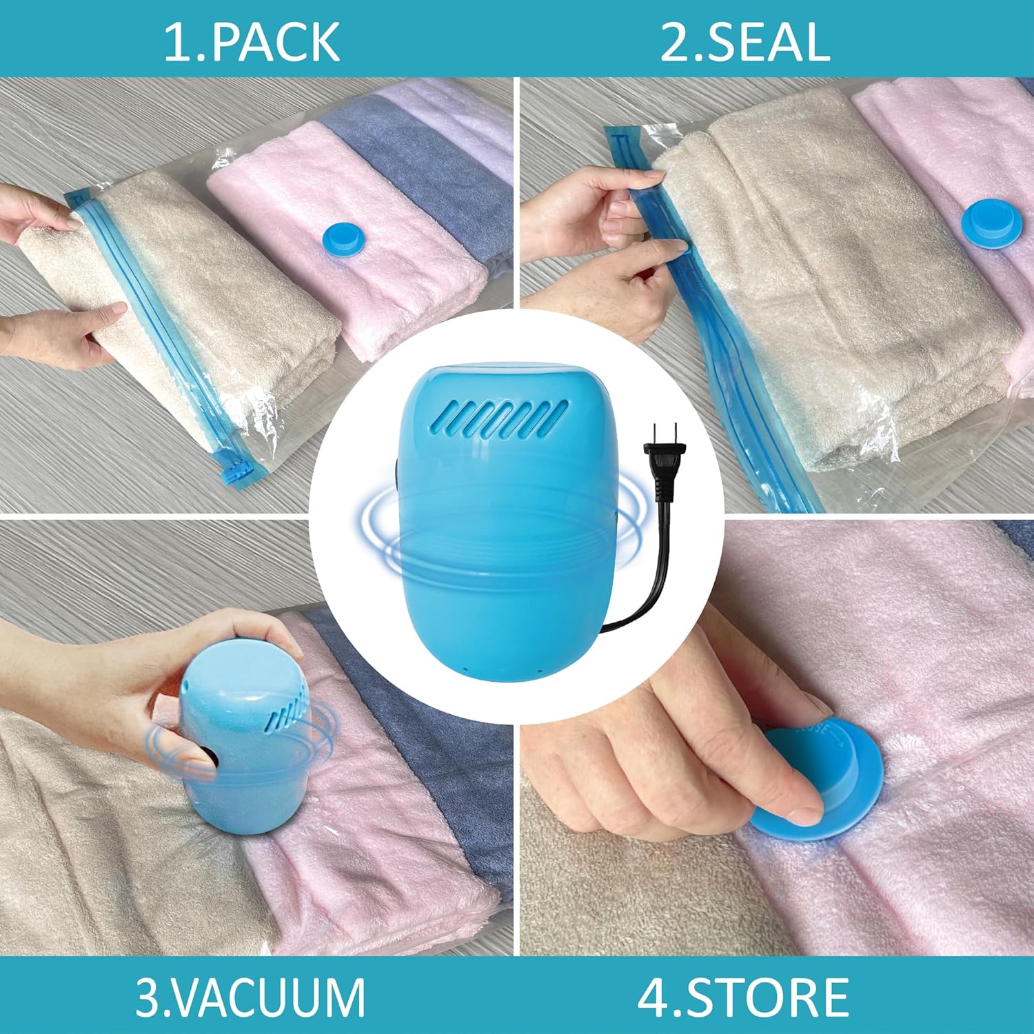 Bolsas de almacenamiento al vacío con bomba eléctrica, 10 bolsas de sellado al vacío con bomba, bolsas de sellado al vacío para ropa, edredones,